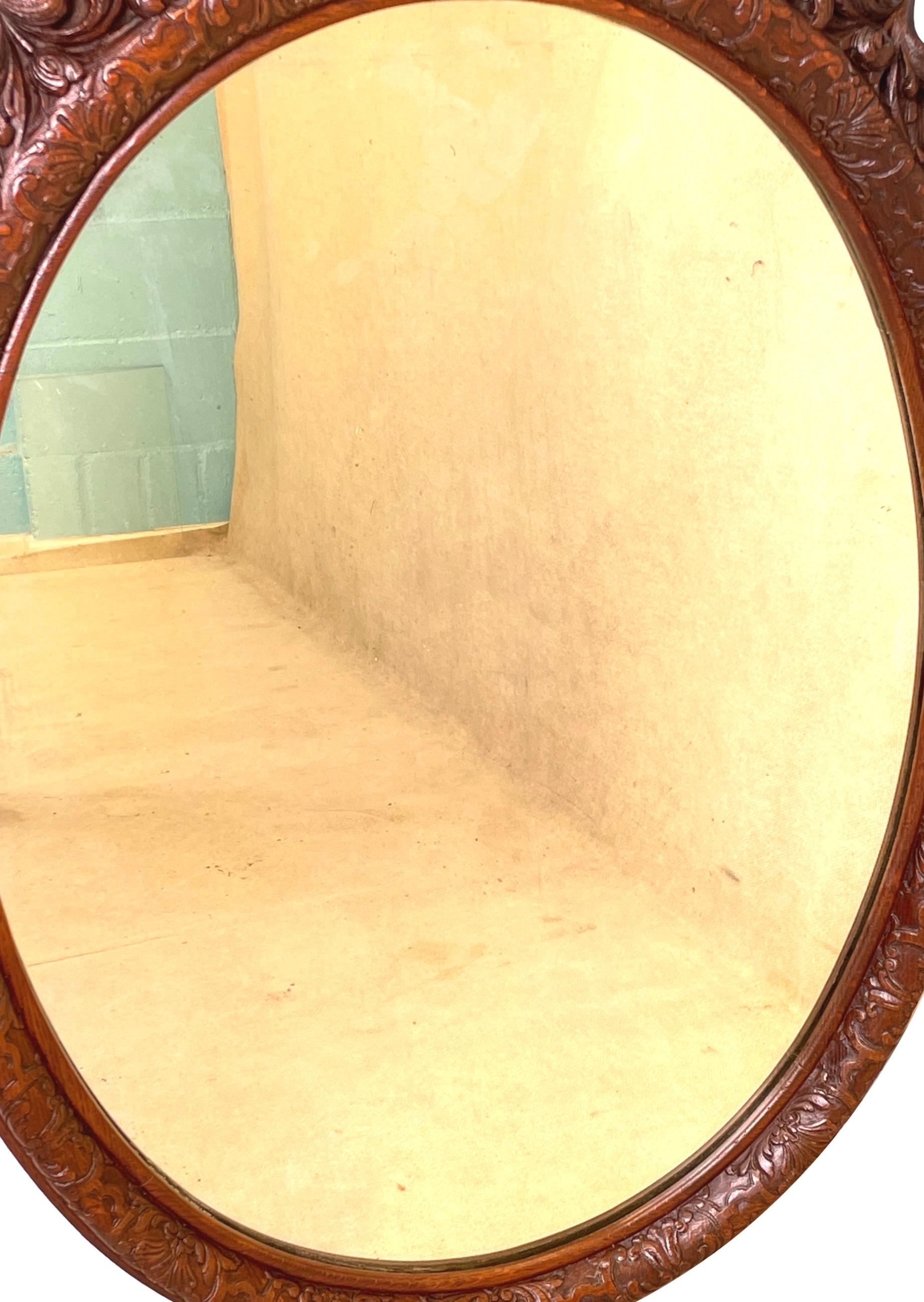 Charles II Carolean Style Oval Oak Wall Mirror For Sale