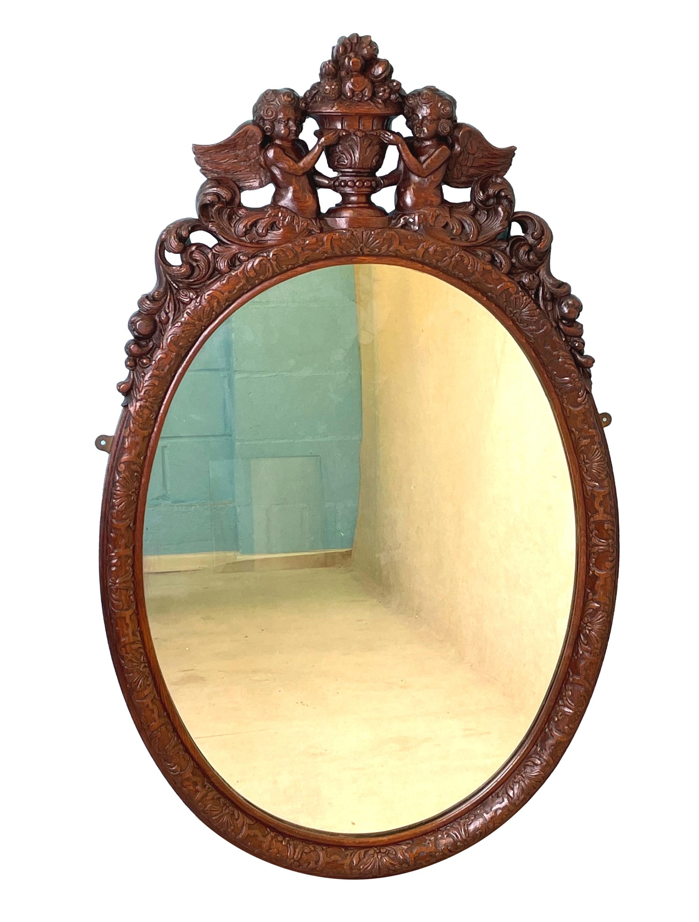 Carolean Style Oval Oak Wall Mirror In Good Condition For Sale In Bedfordshire, GB