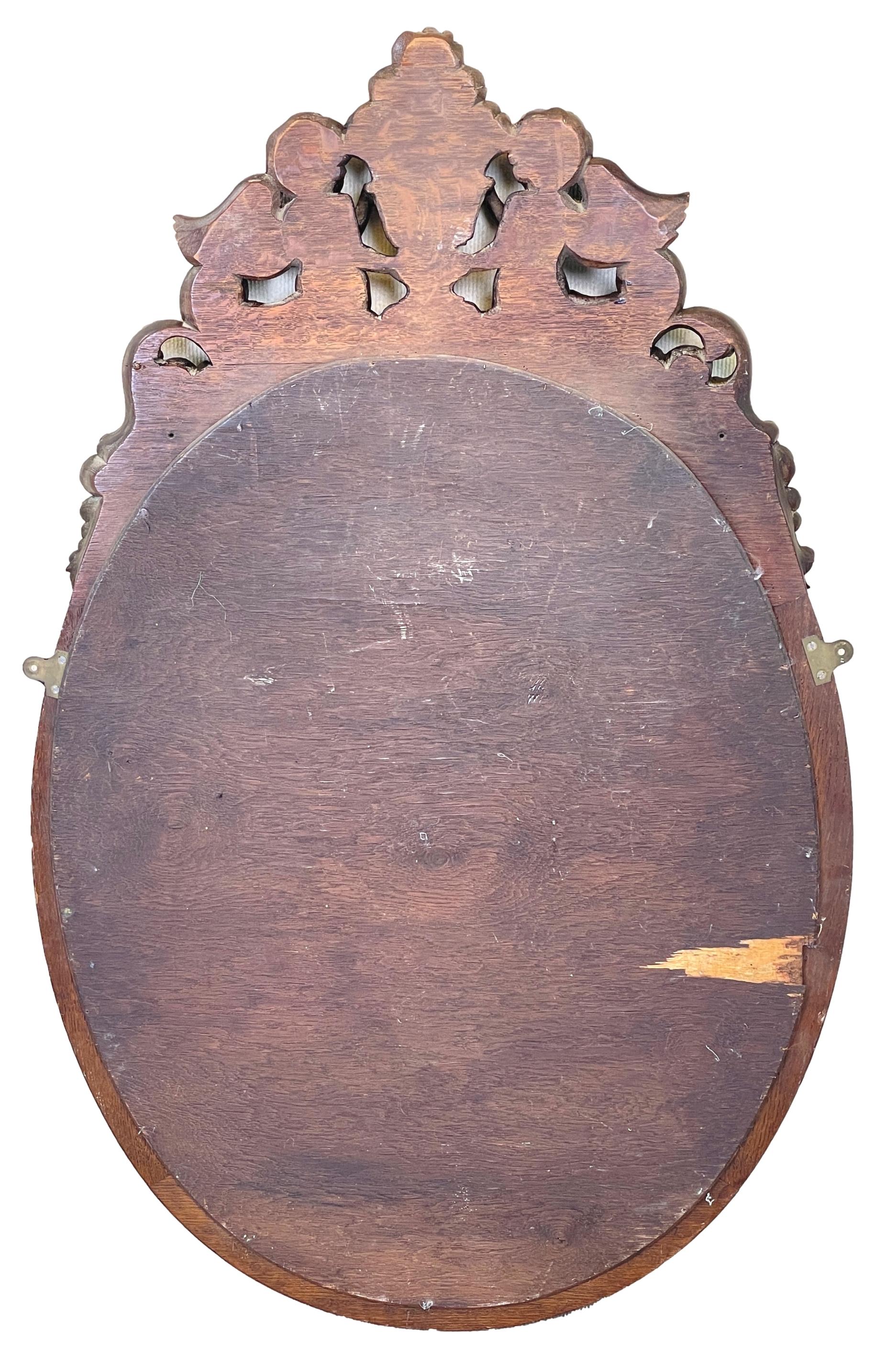 19th Century Carolean Style Oval Oak Wall Mirror For Sale