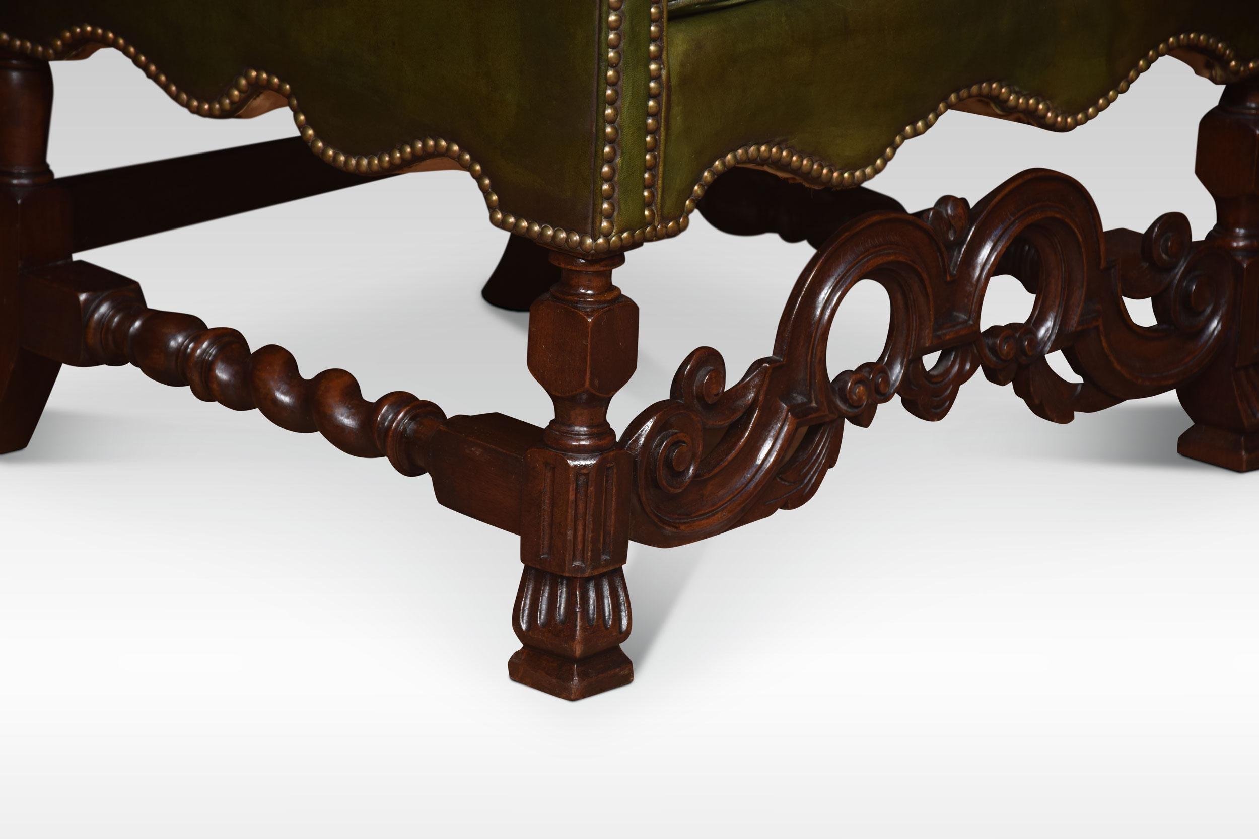 19th Century Carolean Style Walnut Framed High Back Armchair
