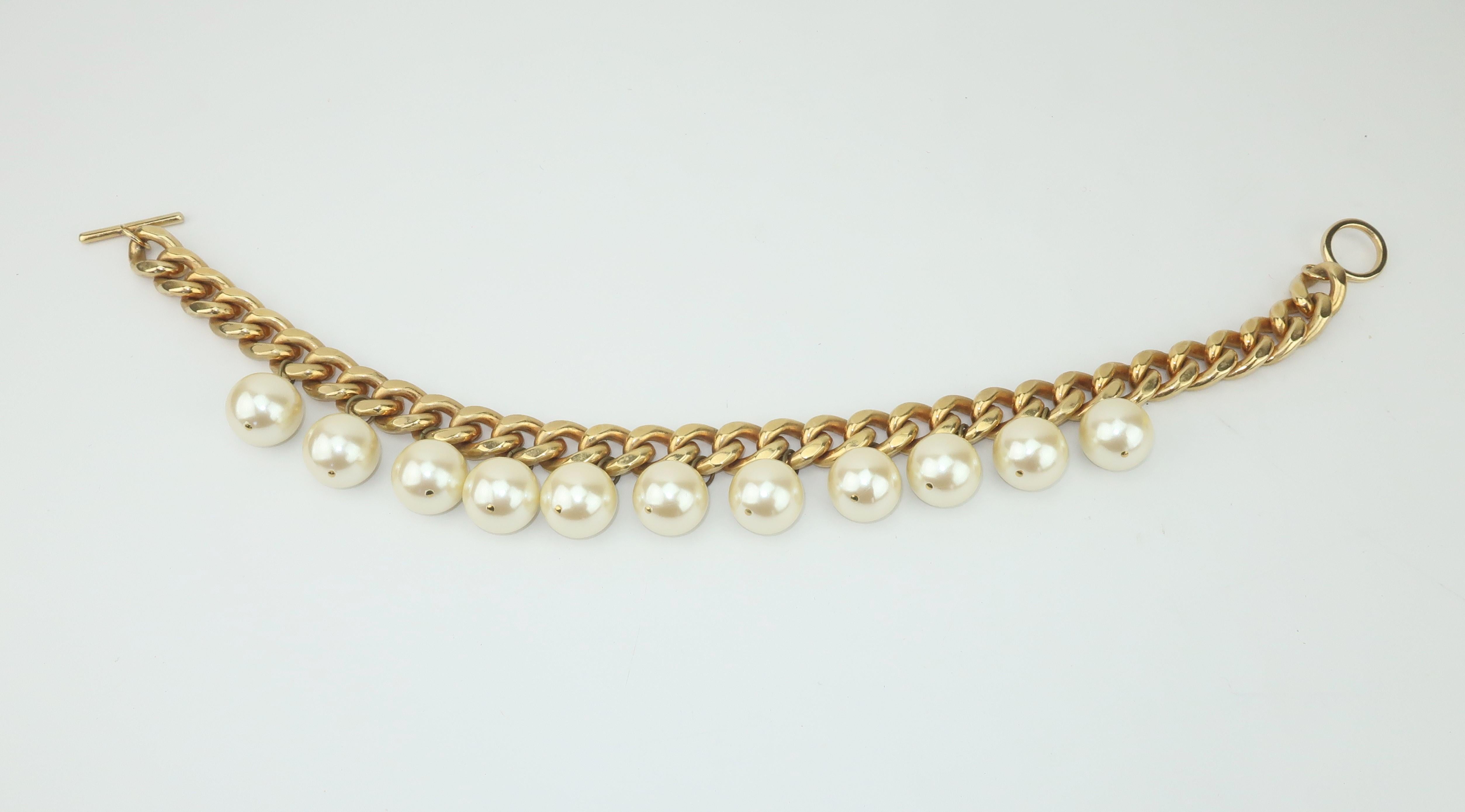 Modern Carolee Faux Pearl Chain Choker Necklace, 1980's