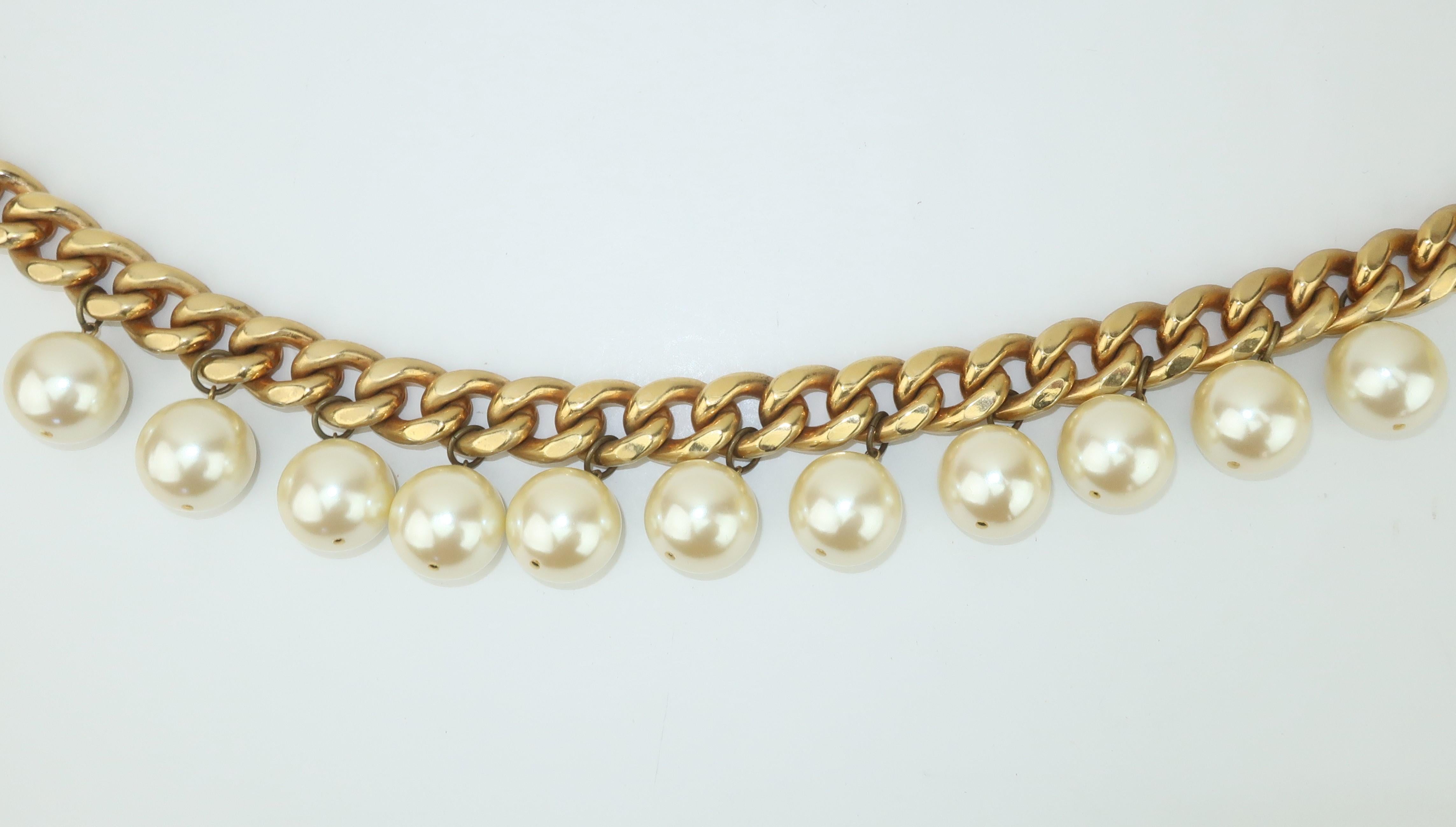 Women's Carolee Faux Pearl Chain Choker Necklace, 1980's