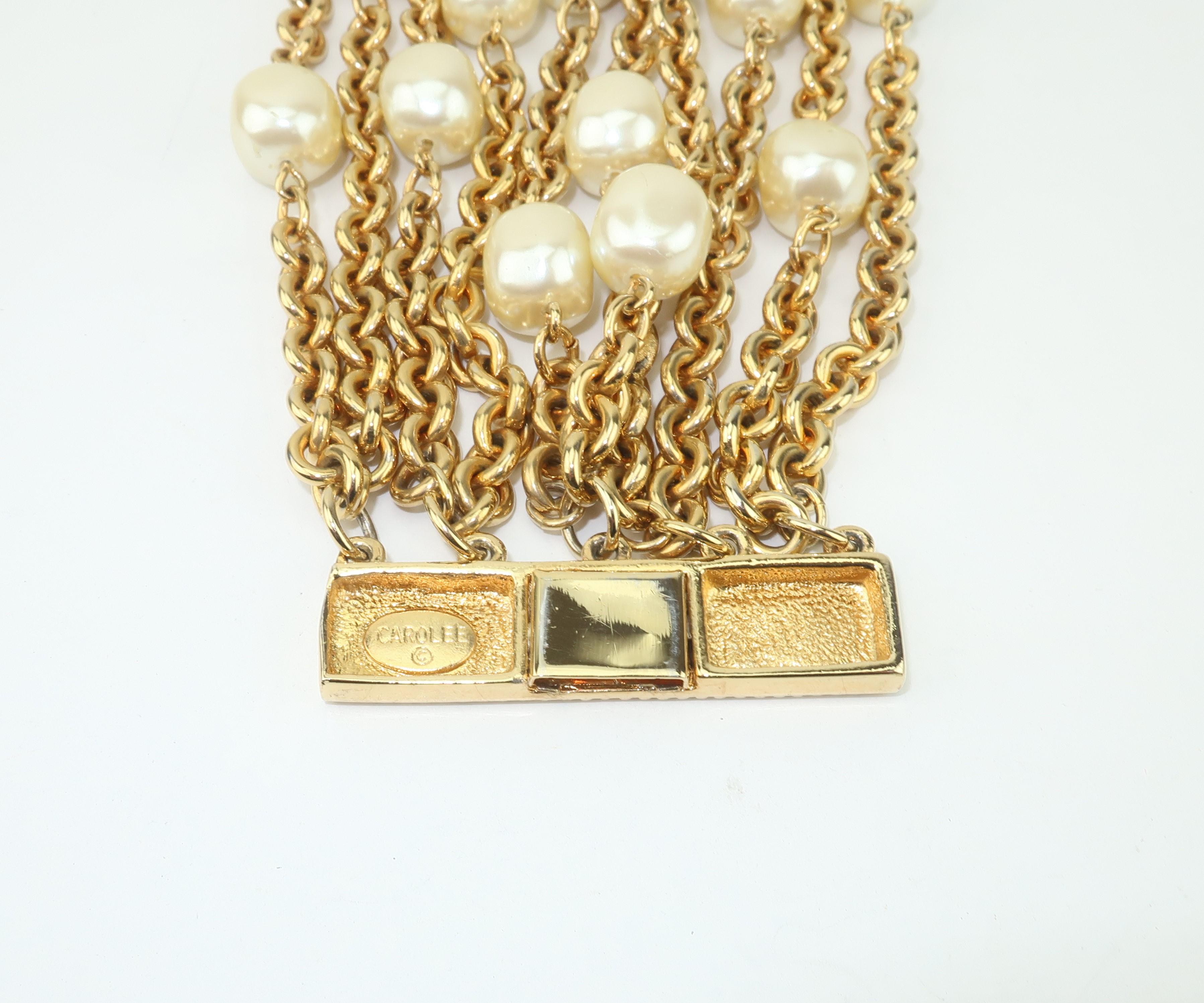 Bead Carolee Multi Strand Gold Chain & Faux Pearl Bracelet, 1980's