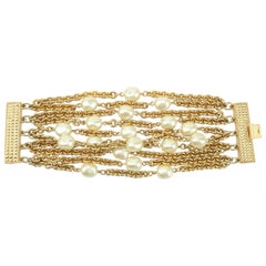 Vintage Carolee Multi Strand Gold Chain & Faux Pearl Bracelet, 1980's
