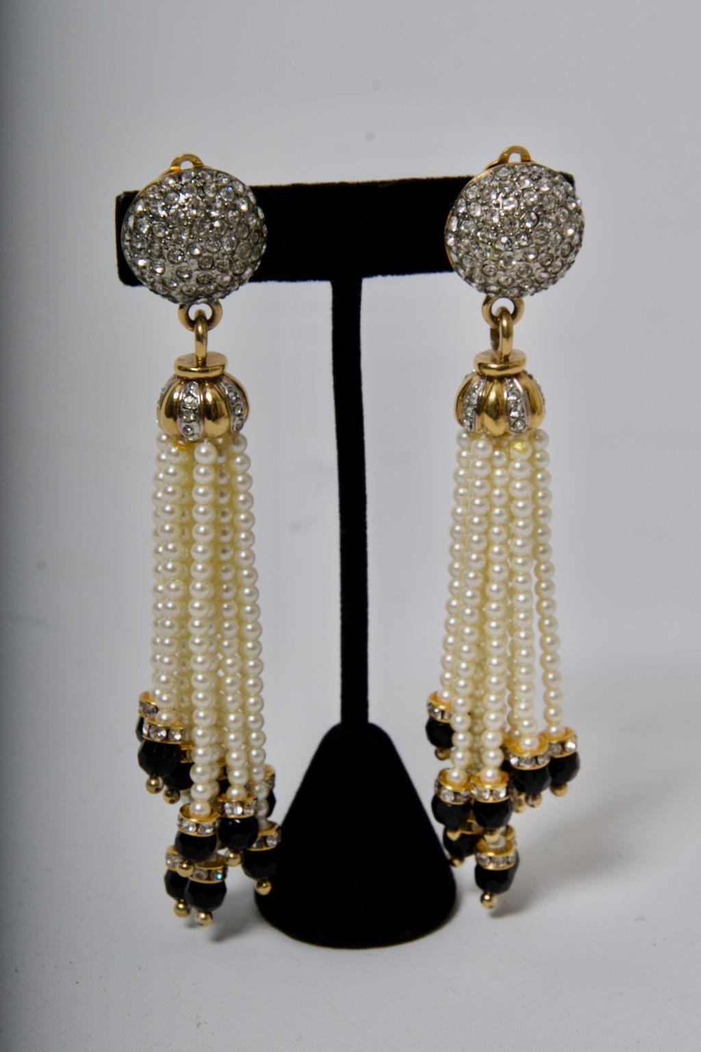 Bead Carolee Pearl/Rhinestone Chandelier Earrings For Sale