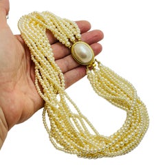 CAROLEE signed gold faux pearl multi strand designer necklace