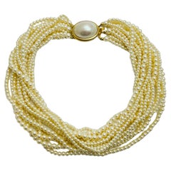 Vintage  CAROLEE signed gold faux pearl multi strand designer necklace