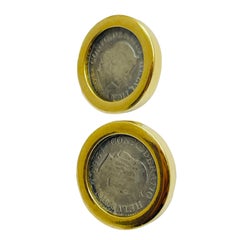 CAROLEE signed gold silver coin etruscan designer earrings