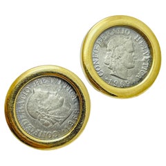 CAROLEE signed gold silver coin etruscan designer earrings