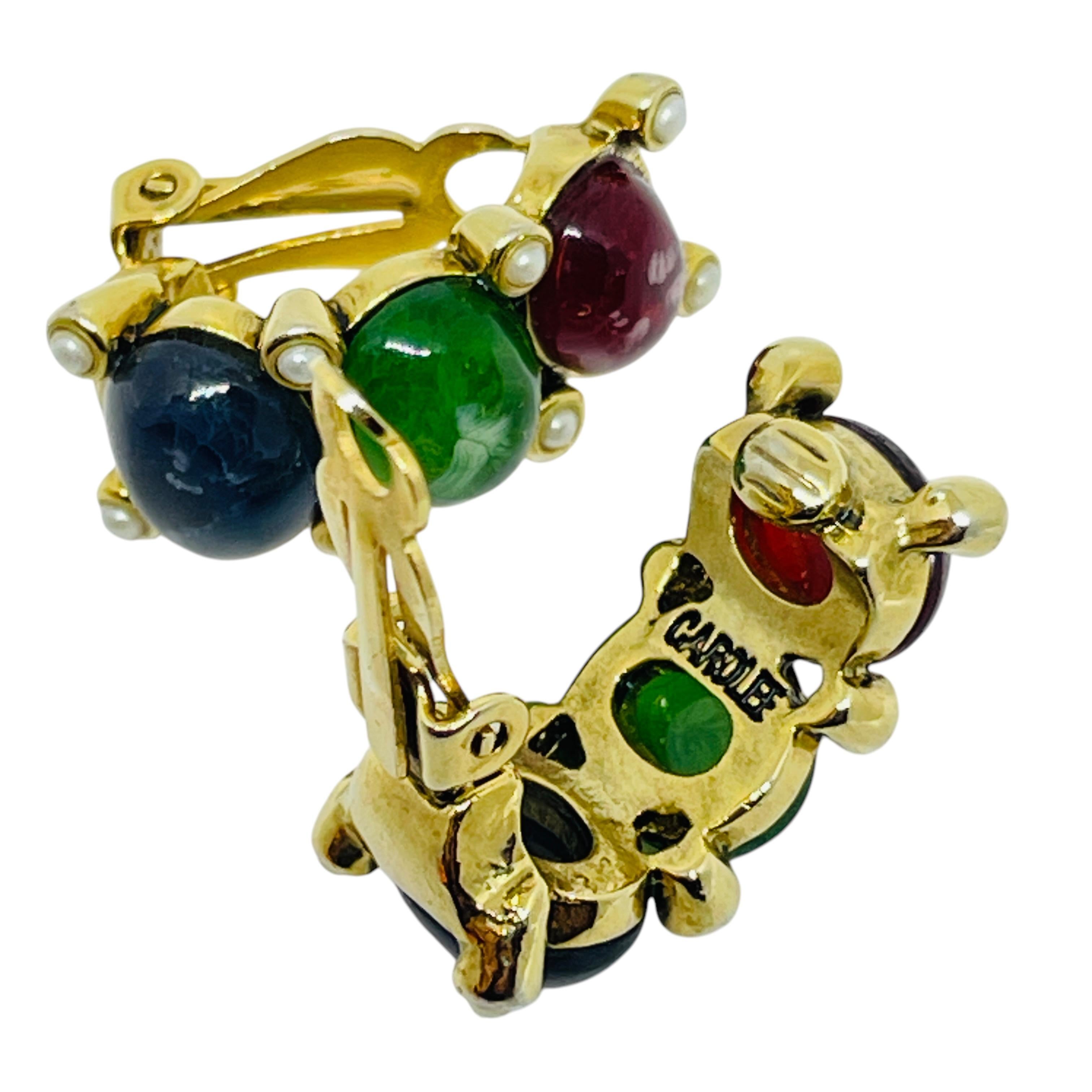 Carolee - boucles d'oreilles à clip en verre mogul signé rubis émeraude saphir Bon état - En vente à Palos Hills, IL