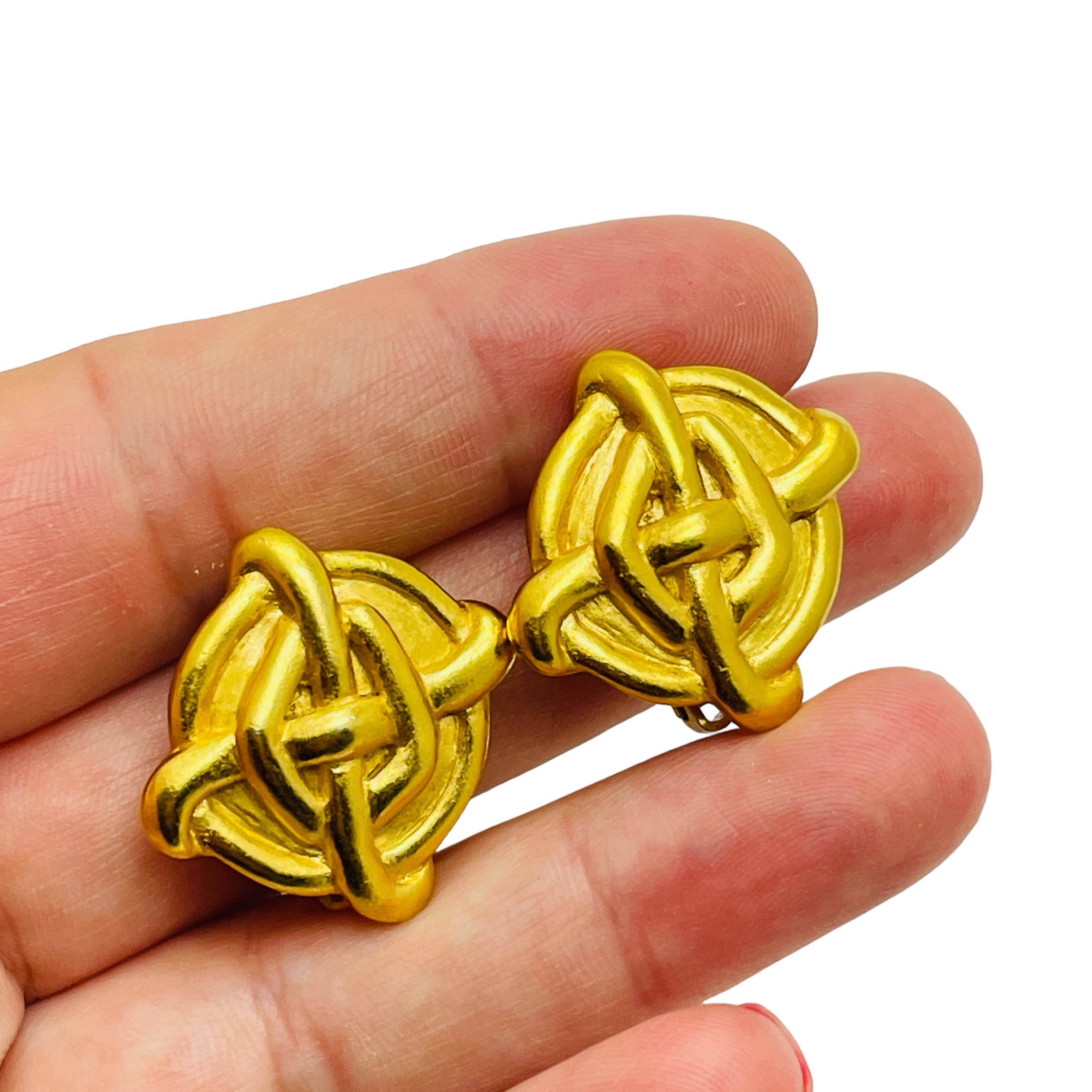 Women's CAROLEE signed matte gold designer runway clip on earrings