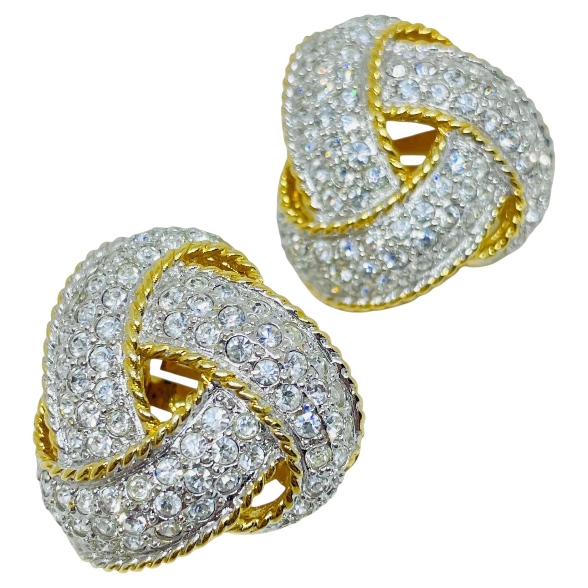 Orecchini a clip firmati CAROLEE, vintage, placcati in oro con strass
