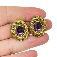 Orecchini a clip firmati Carolee, vintage, in vetro ametista, tono oro