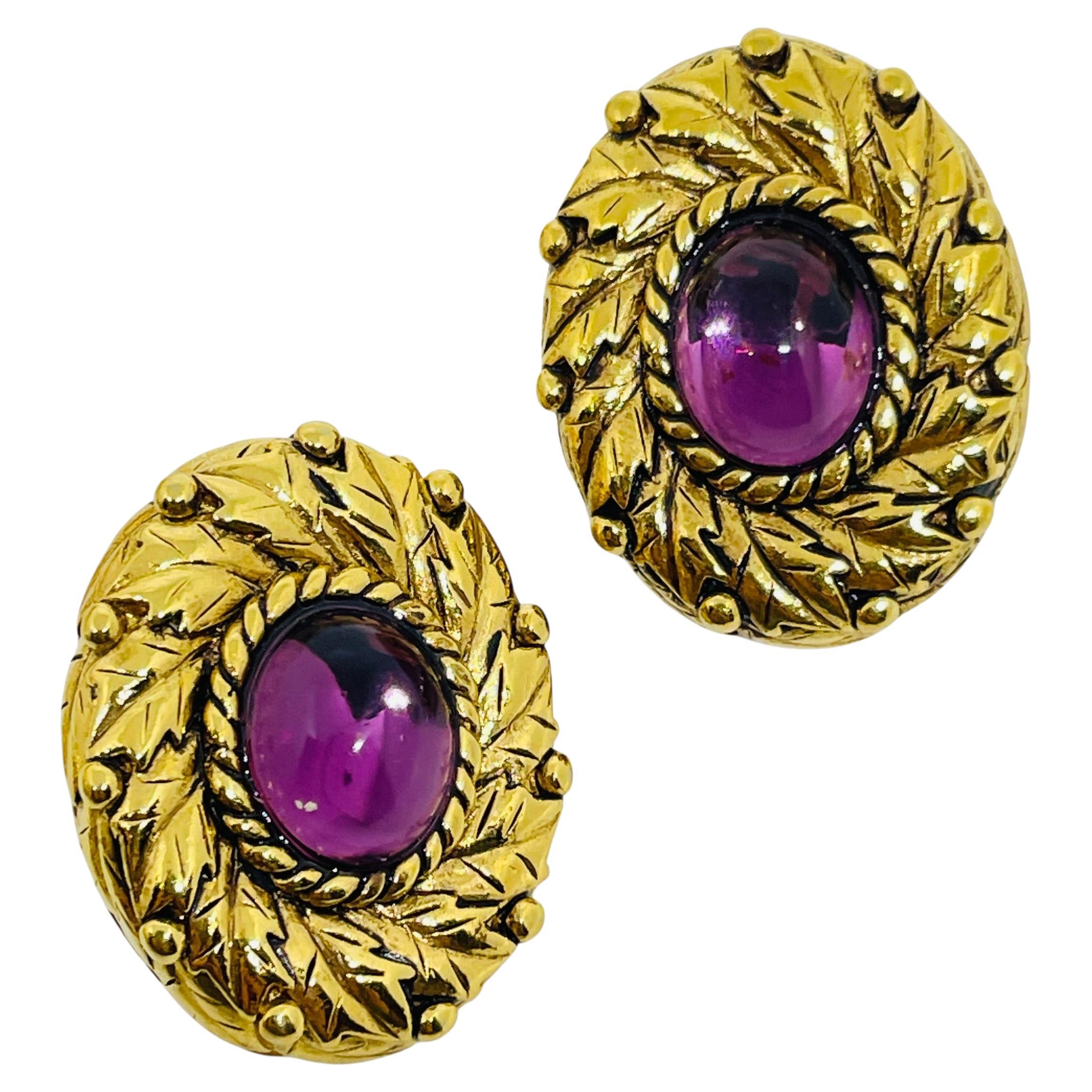 CAROLEE signé vintage ton or améthyste verre boucles d'oreilles clip on designer