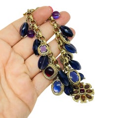 Bracelet à maillons avec breloques de créateur « CAROLEE », vintage, en verre violet et finition dorée