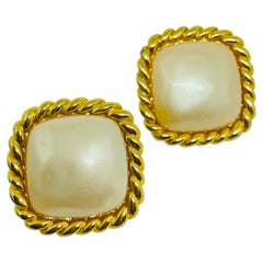 CAROLEE Vintage signiert Goldton faux Perle massiv Designer Clip auf Ohrringe