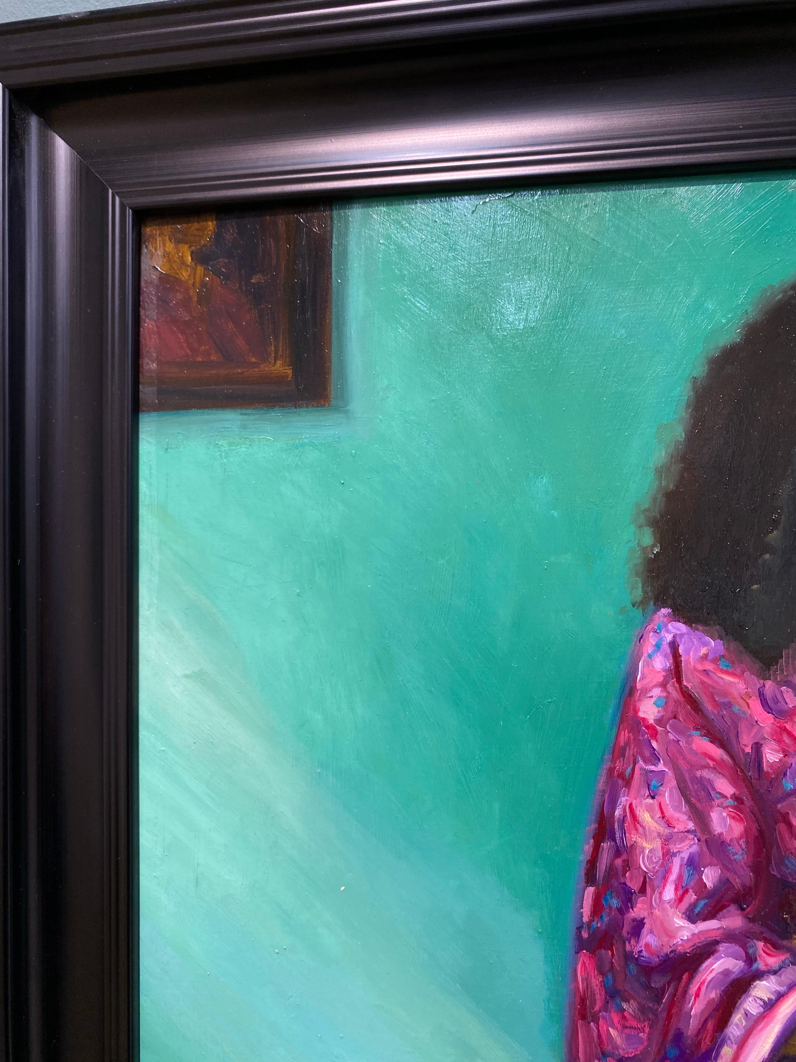 Papillon - Peinture de figure du 21e siècle représentant une fille et des fleurs en vente 3