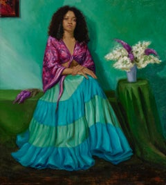 Butterfly - 21st Century Figure Painting of a Girl and Flowers