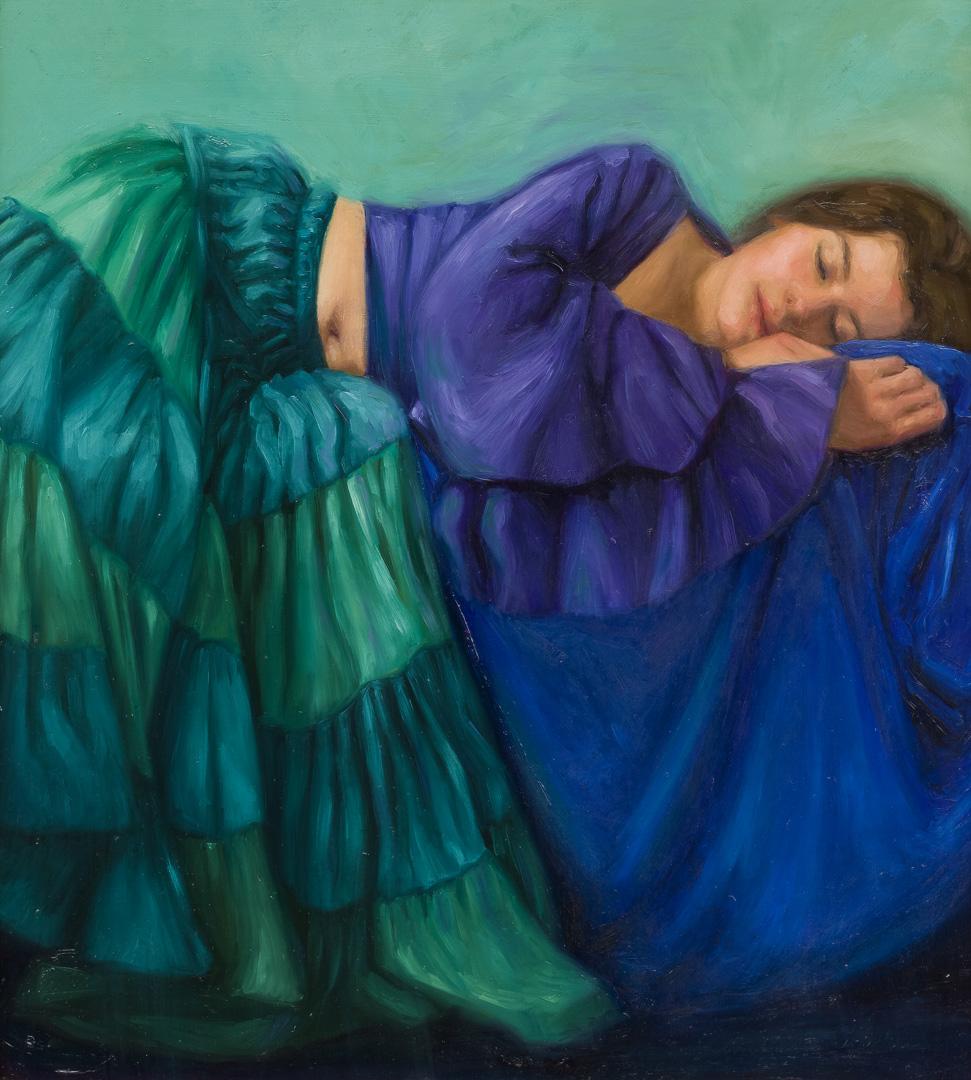 Dreams - 21st Century Figure Painting of a Girl with a Blue Robe