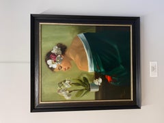 Girl with Orchids - 21st Century Figure Painting of a Girl with a Green Robe