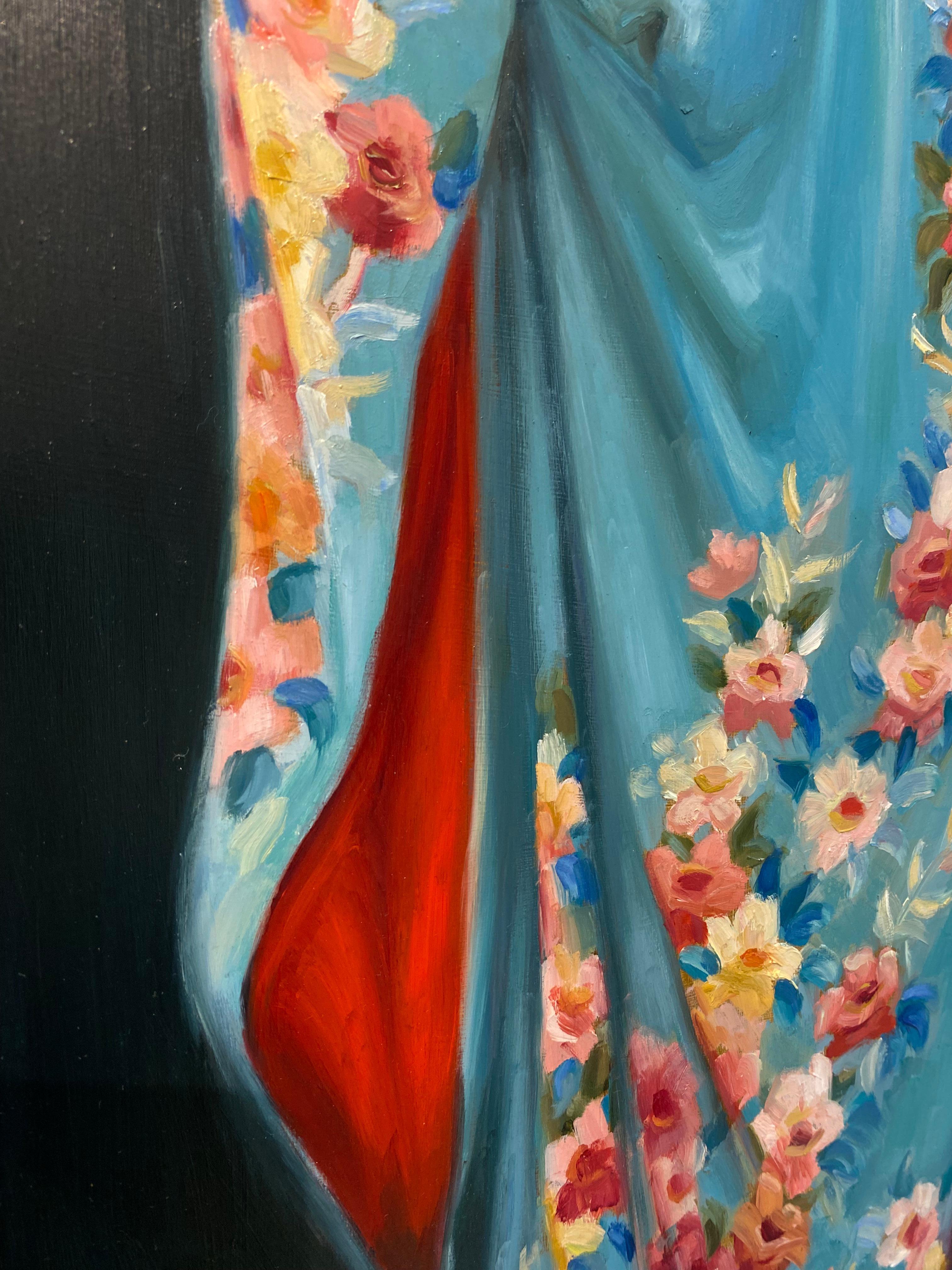 The Blue Kimono I - 21st Century Figure Painting of a Girl with a Blue Robe en vente 2