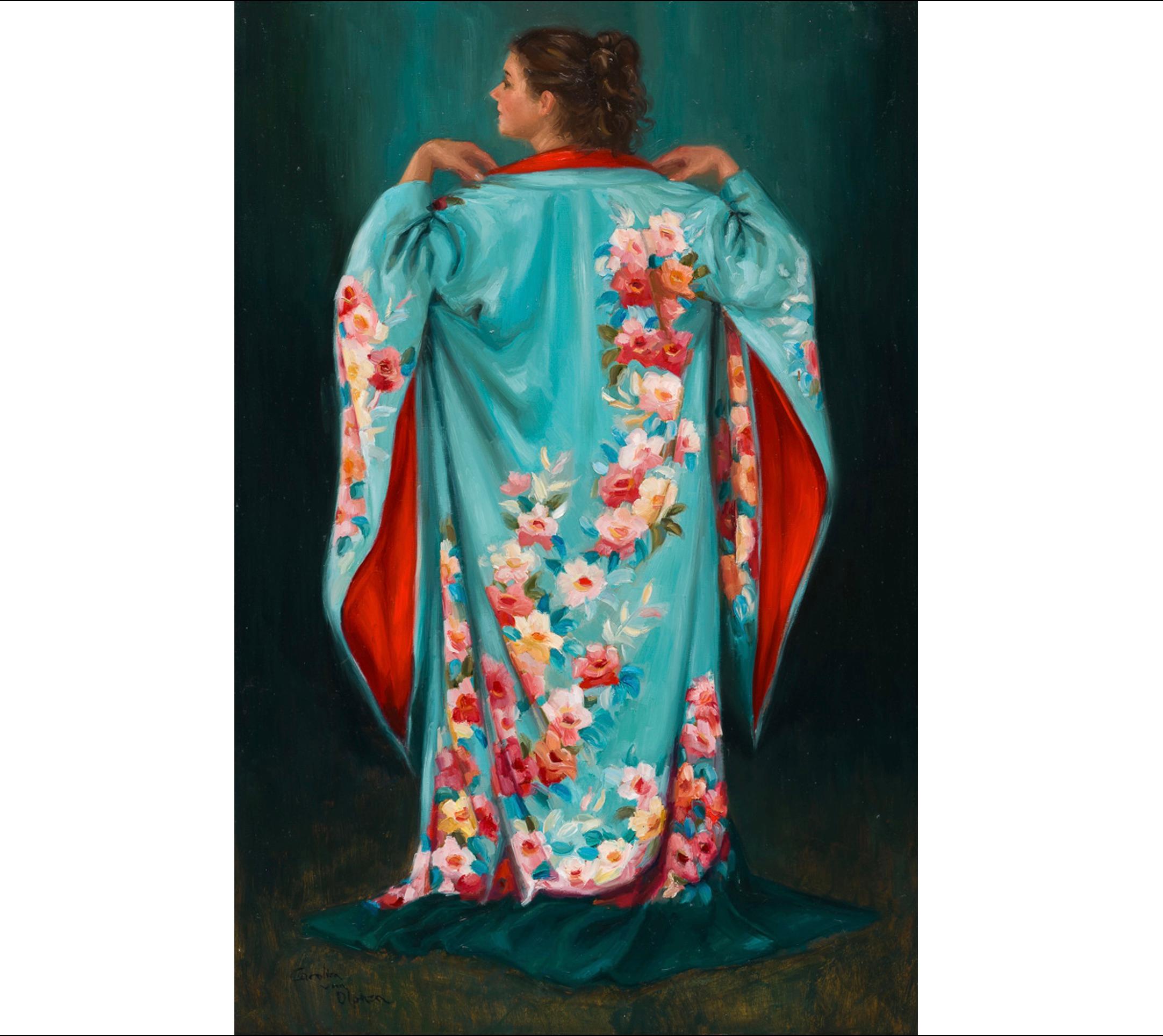 The Blue Kimono I - 21st Century Figure Painting of a Girl with a Blue Robe