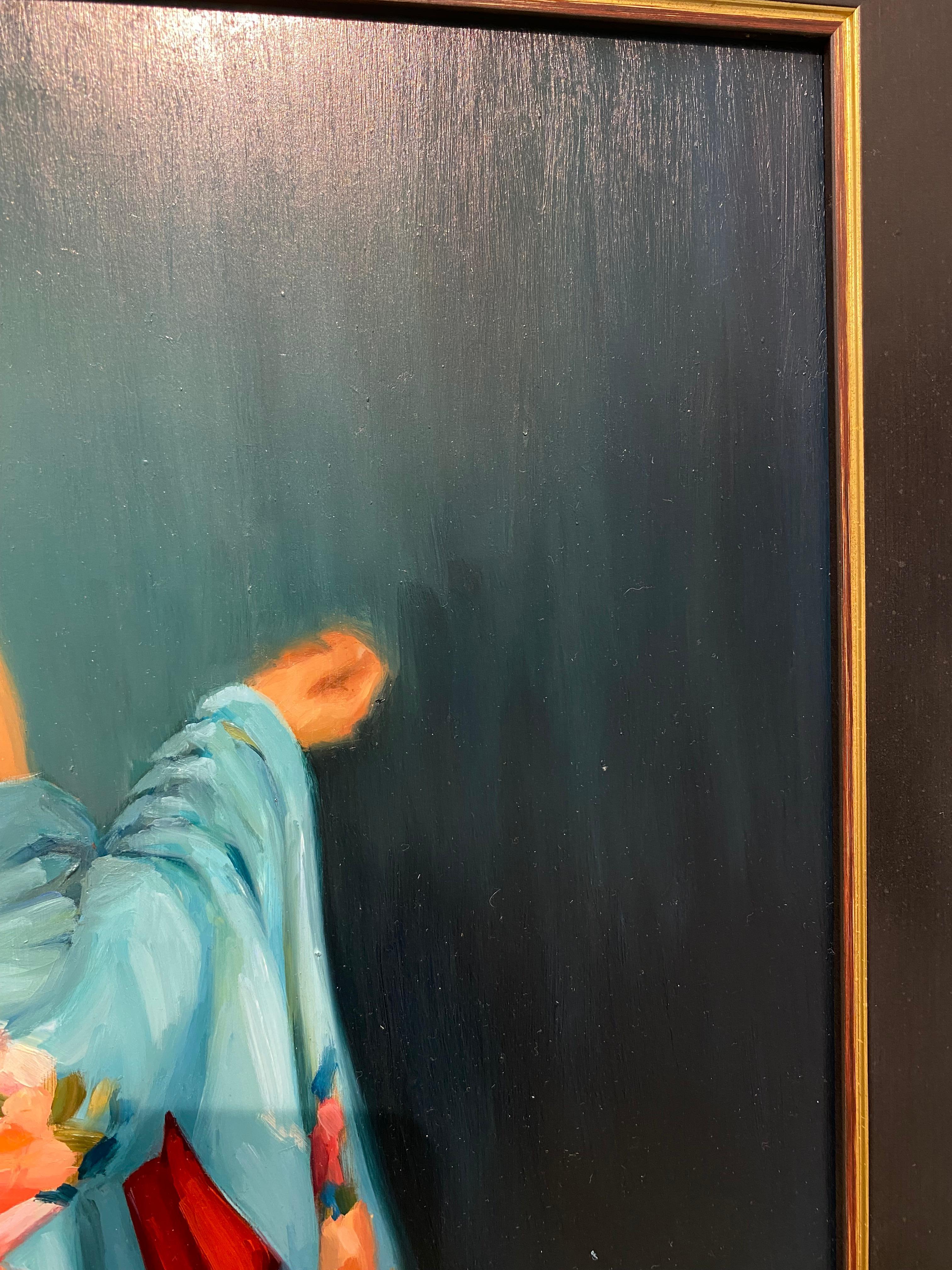 Carolien van Olphen
The Blue Kimono II
Oil on wood panel
60 x 40 cm
(Framed 68 x 48 cm, frame is included)


Dutch artist Carolien van Olphen has left a great impression in many places with her colorful portraits. In January 2022 she was nominated