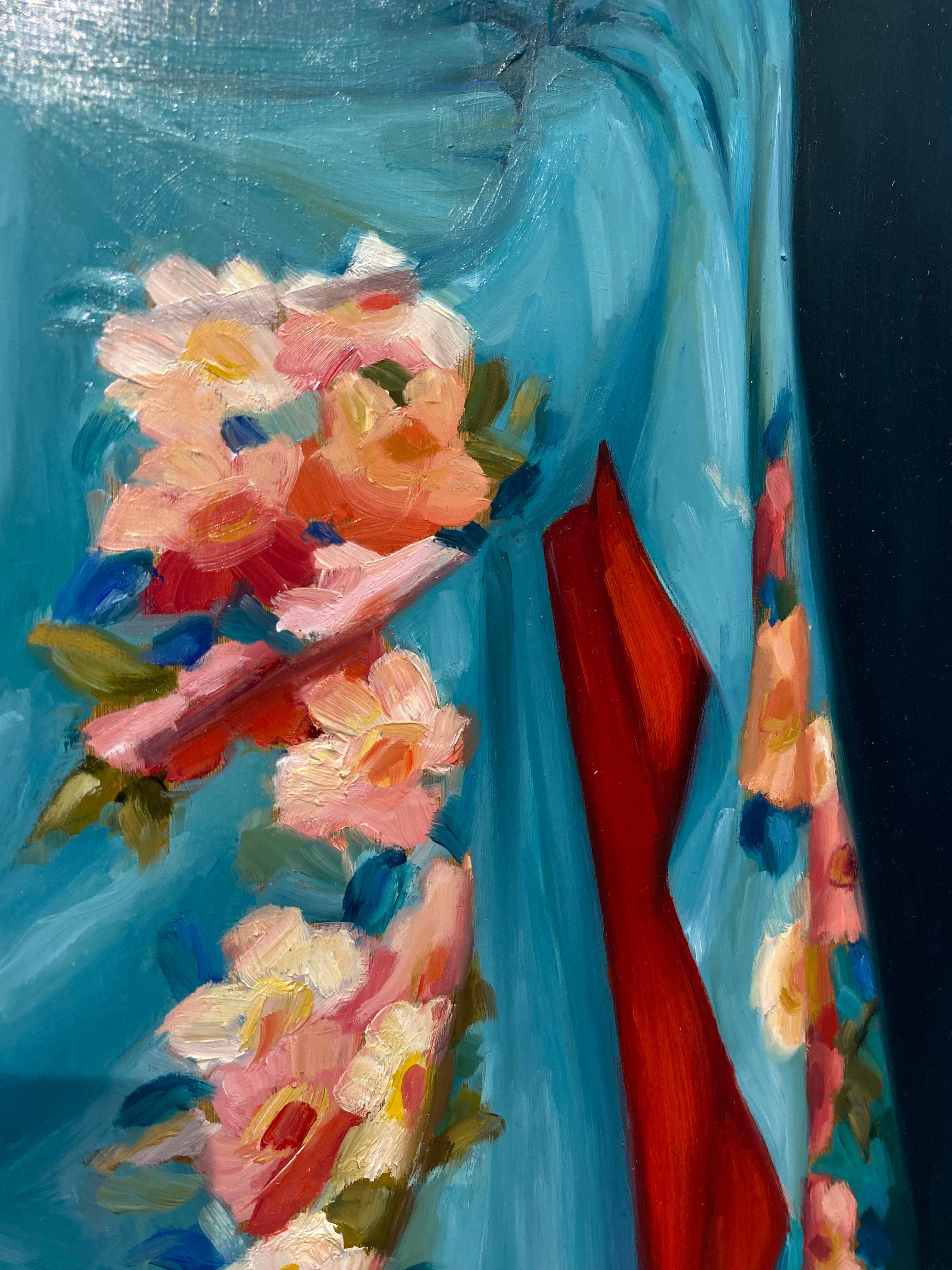 The Blue Kimono II - 21st Century Figure Painting of a Girl with a Blue Robe im Angebot 3