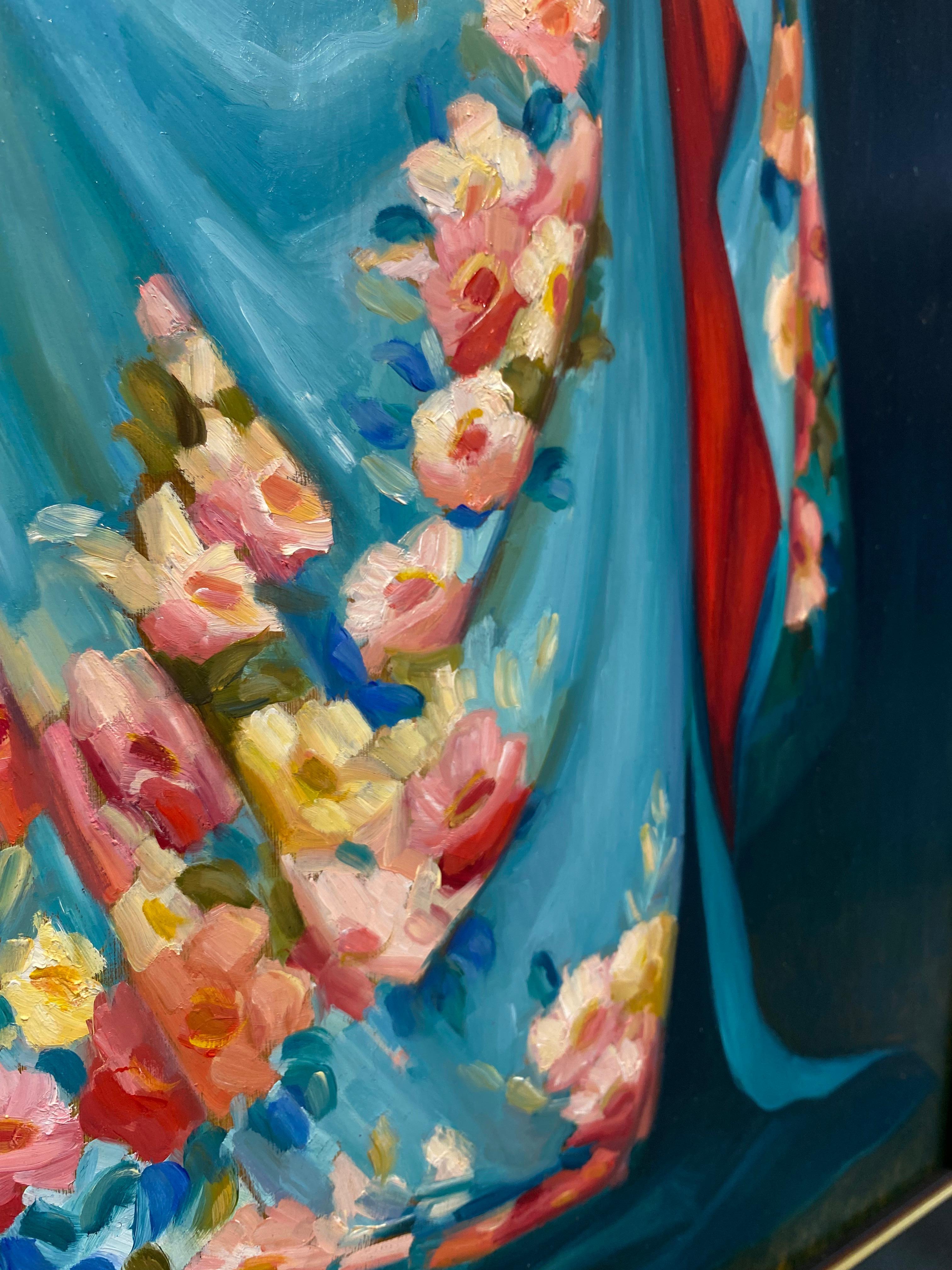 The Blue Kimono II - 21st Century Figure Painting of a Girl with a Blue Robe im Angebot 4