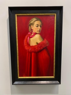 The Girl with the Red Cape - 21st Century Figure Painting of a Girl in a Robe