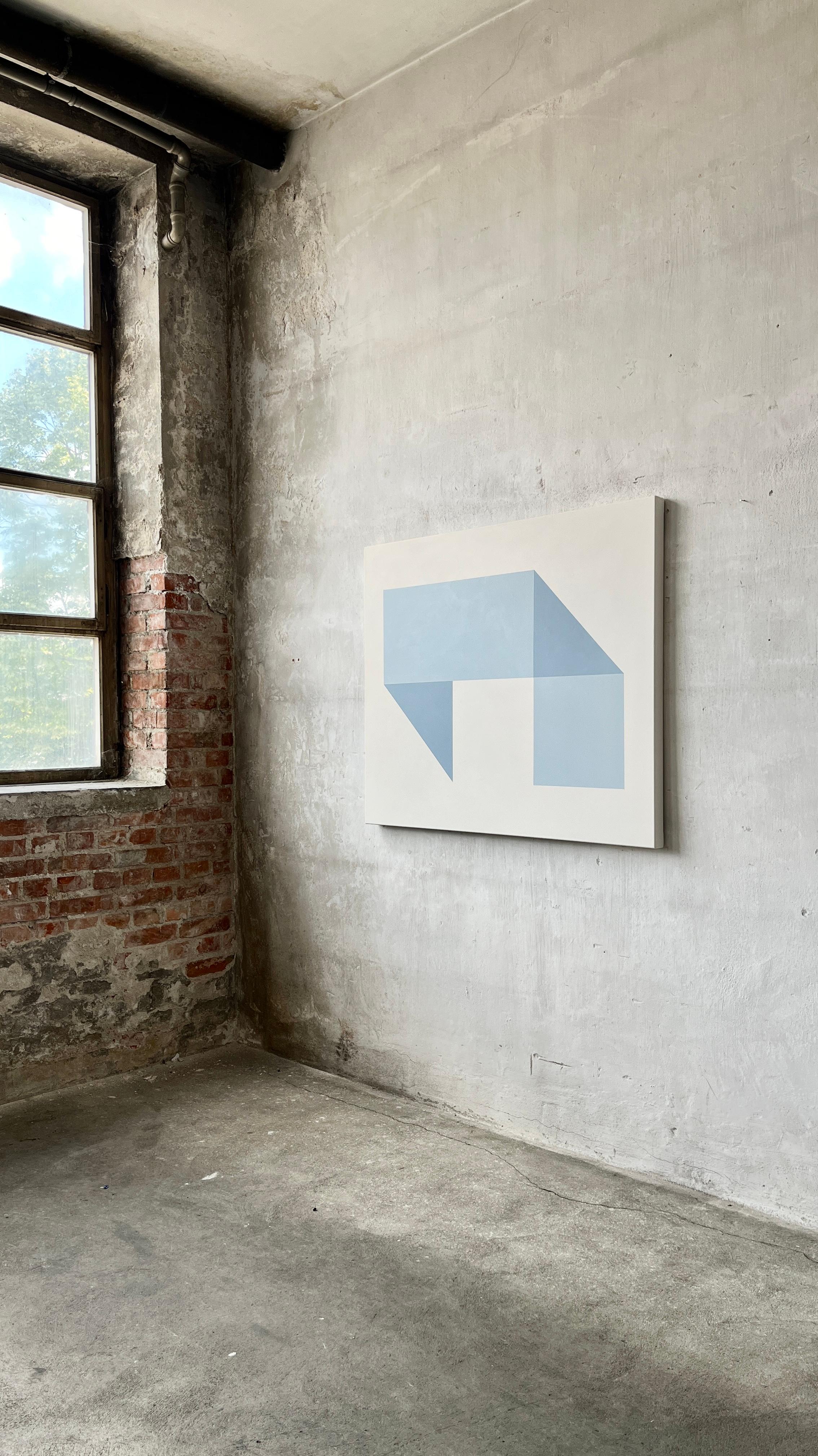 RESUMEN Geometría Azul Pintura Artista alemana contemporánea Carolin Kreutzer en venta 5