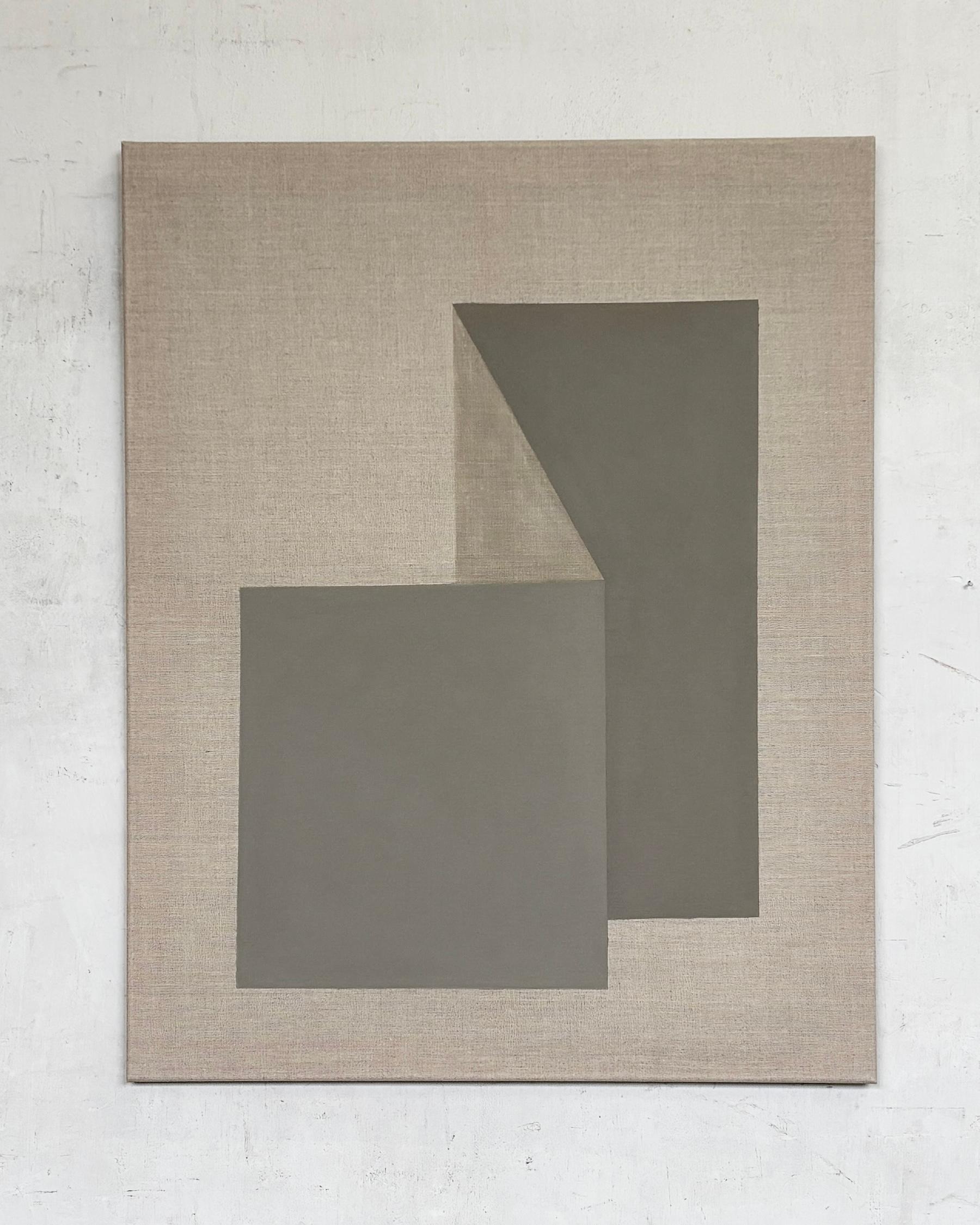 ABSTRACT Geometry Grey Green Painting Contemporary German Carolin Kreutzer