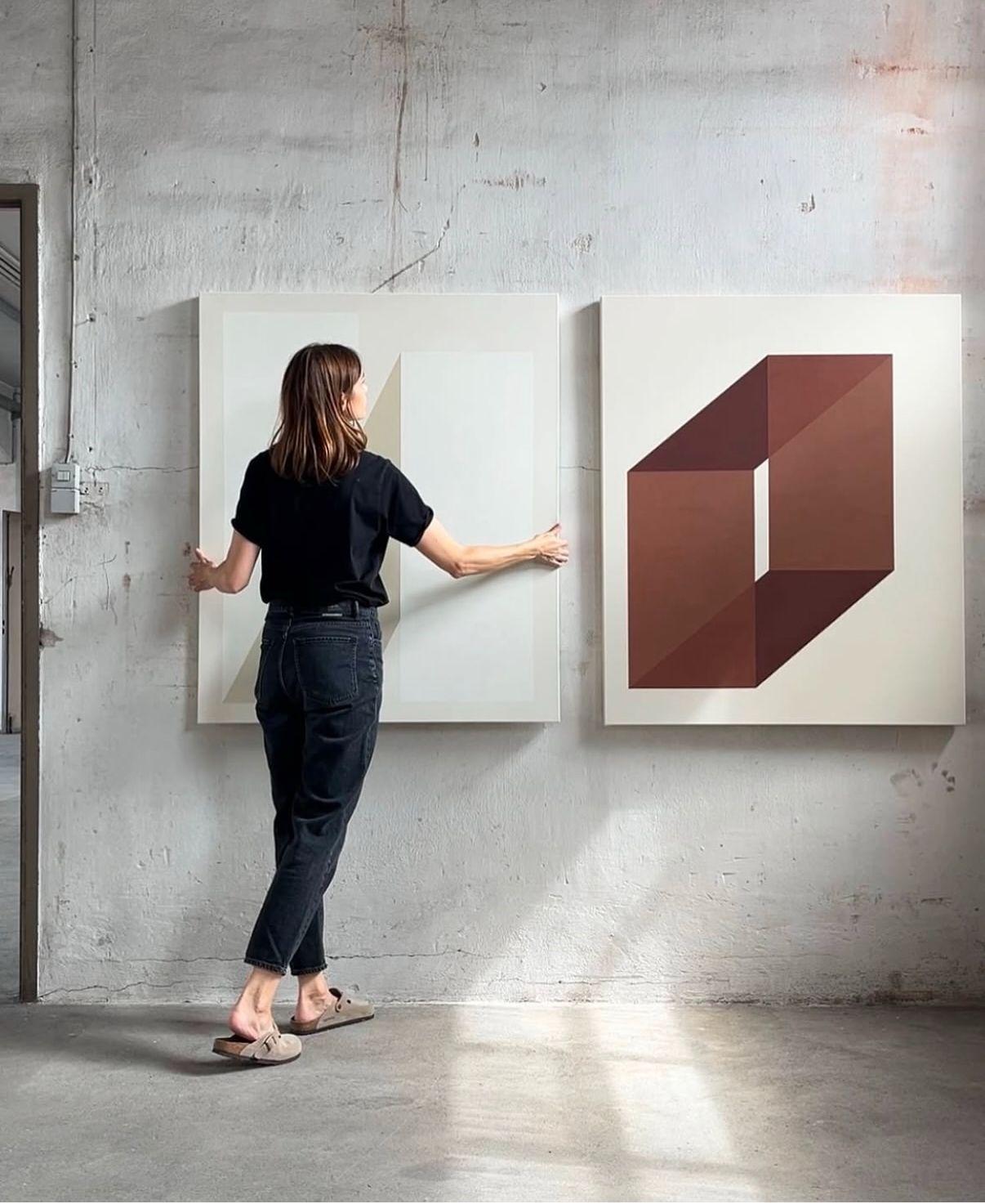 ABSTRACT Geometría Pintura gris de la artista alemana contemporánea Carolin Kreutzer en venta 6