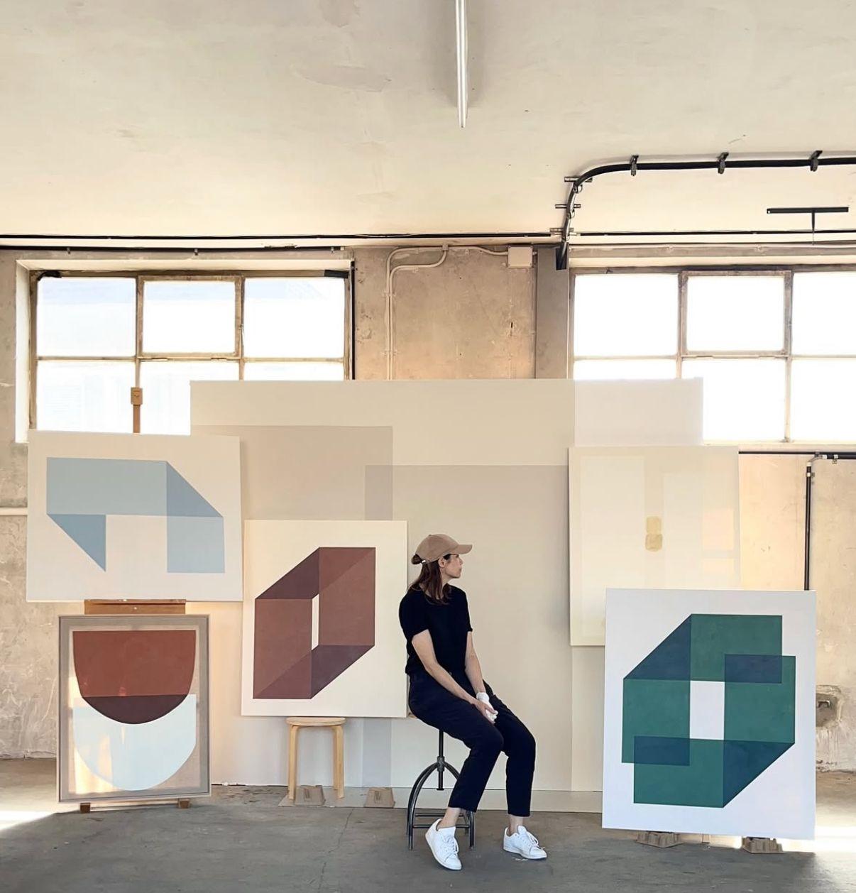 ABSTRACT Geometría Pintura gris de la artista alemana contemporánea Carolin Kreutzer en venta 7