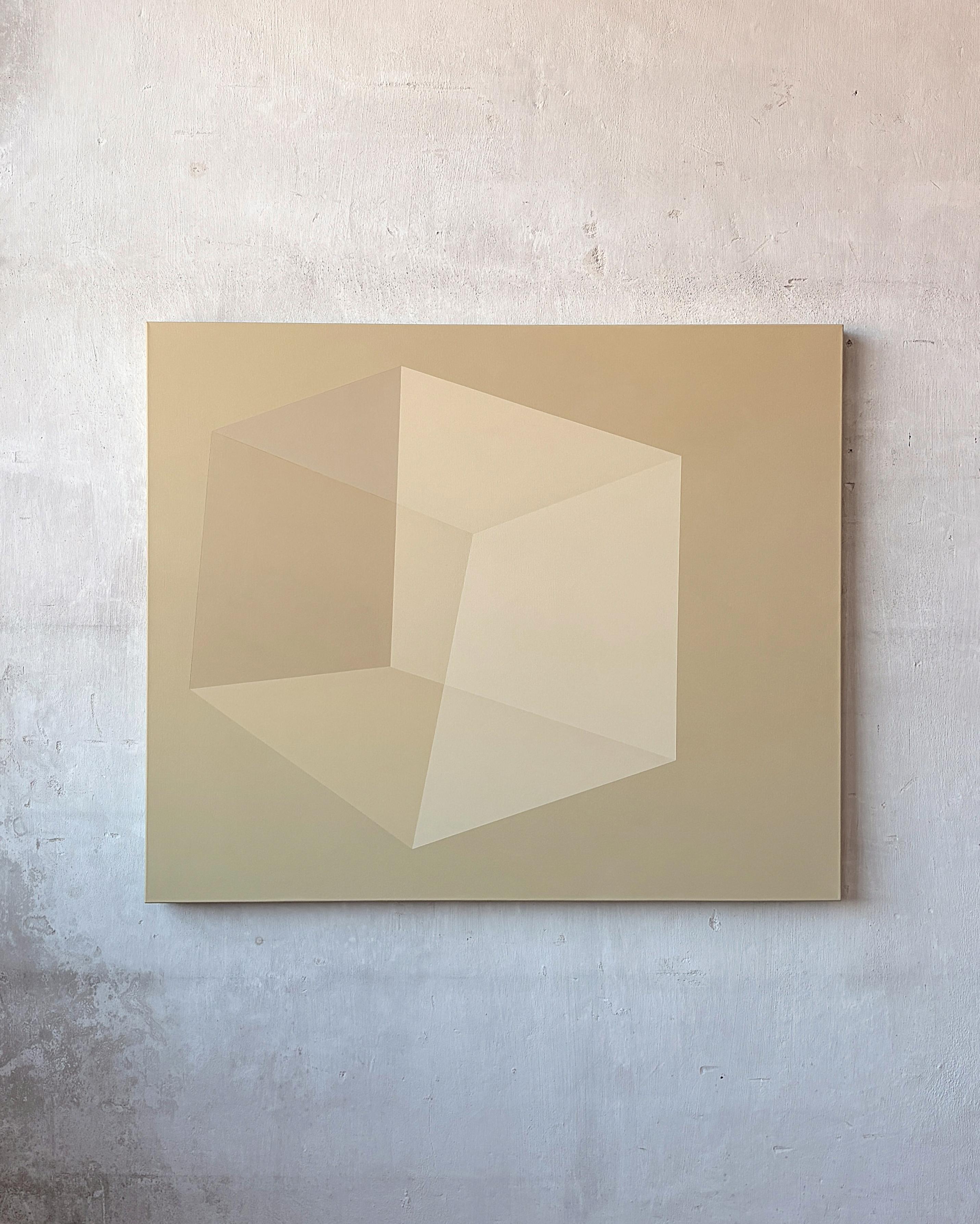 Caroline Kreutzer Architectural Cube Minimalist Geometric Abstraction Earth Tones (Cube architectural, abstraction géométrique minimaliste, tons de terre) en vente 2