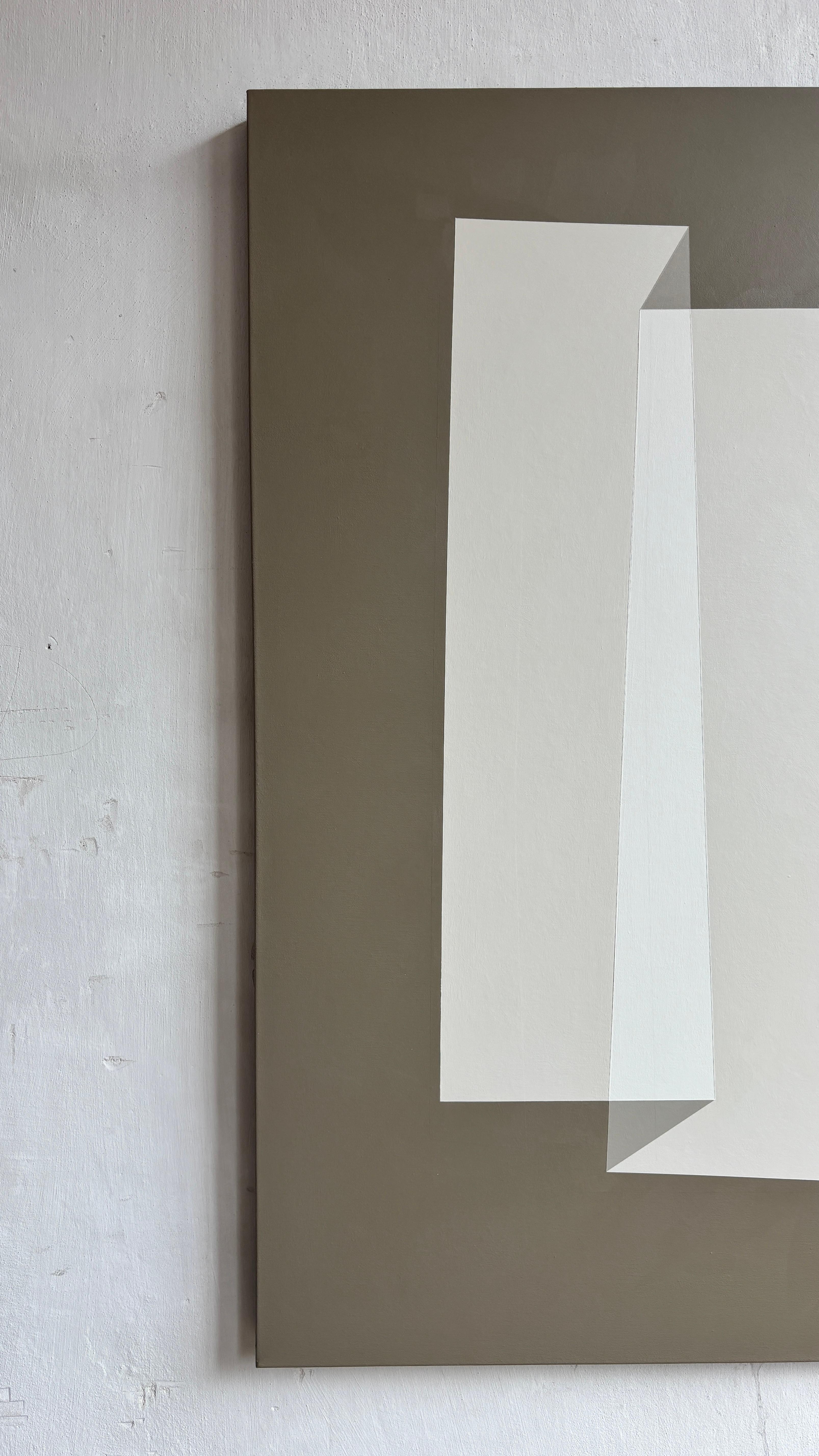 Pintura acrílica abstracta geométrica minimalista con formas arquitectónicas en tierra - Painting de Carolin Kreutzer