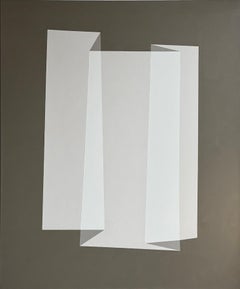 Pintura acrílica abstracta geométrica minimalista con formas arquitectónicas en tierra