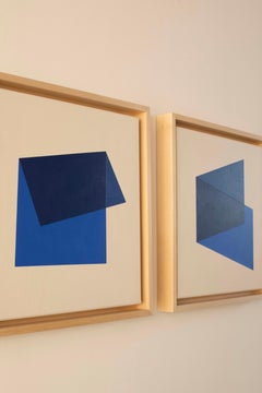 Minimalist Geometric Abstract Painting Diptych Blue Tones by Carolin Kreutzer