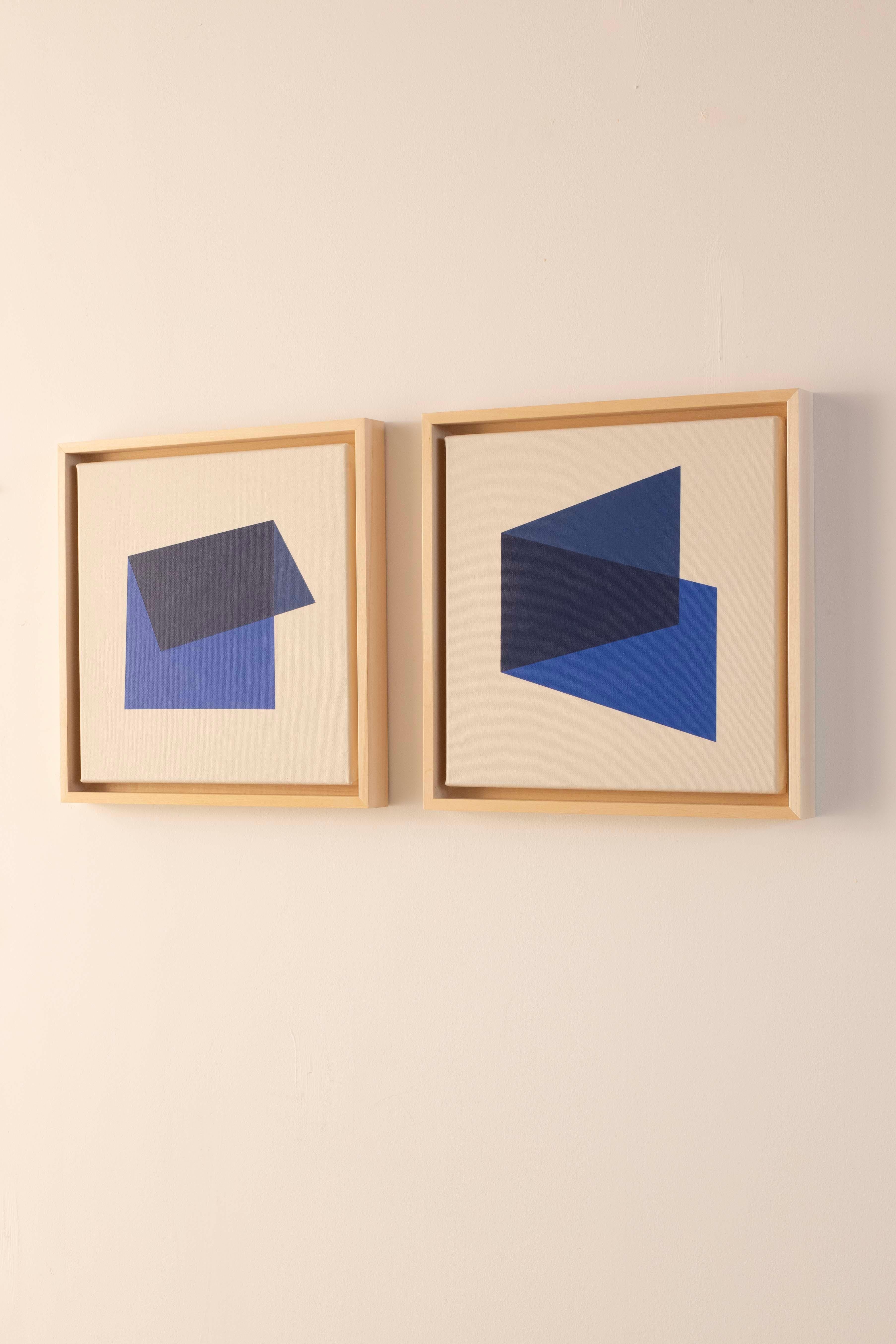 Minimalistisches Geometrisches Abstraktes Gemälde Diptychon Blautöne von Carolin Kreutzer im Angebot 2