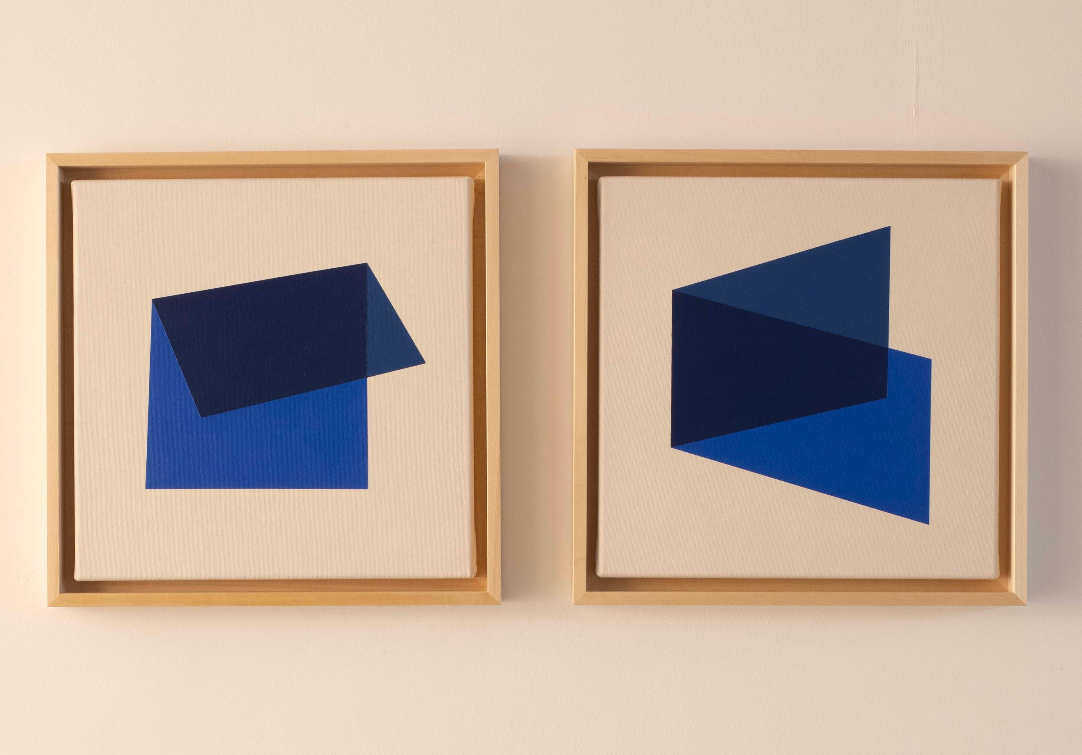 Minimalist Geometric Abstract Painting Diptych Blue Tones by Carolin Kreutzer