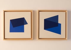 Peinture abstraite géométrique minimaliste Diptyque tons bleus par Caroline Kreutzer