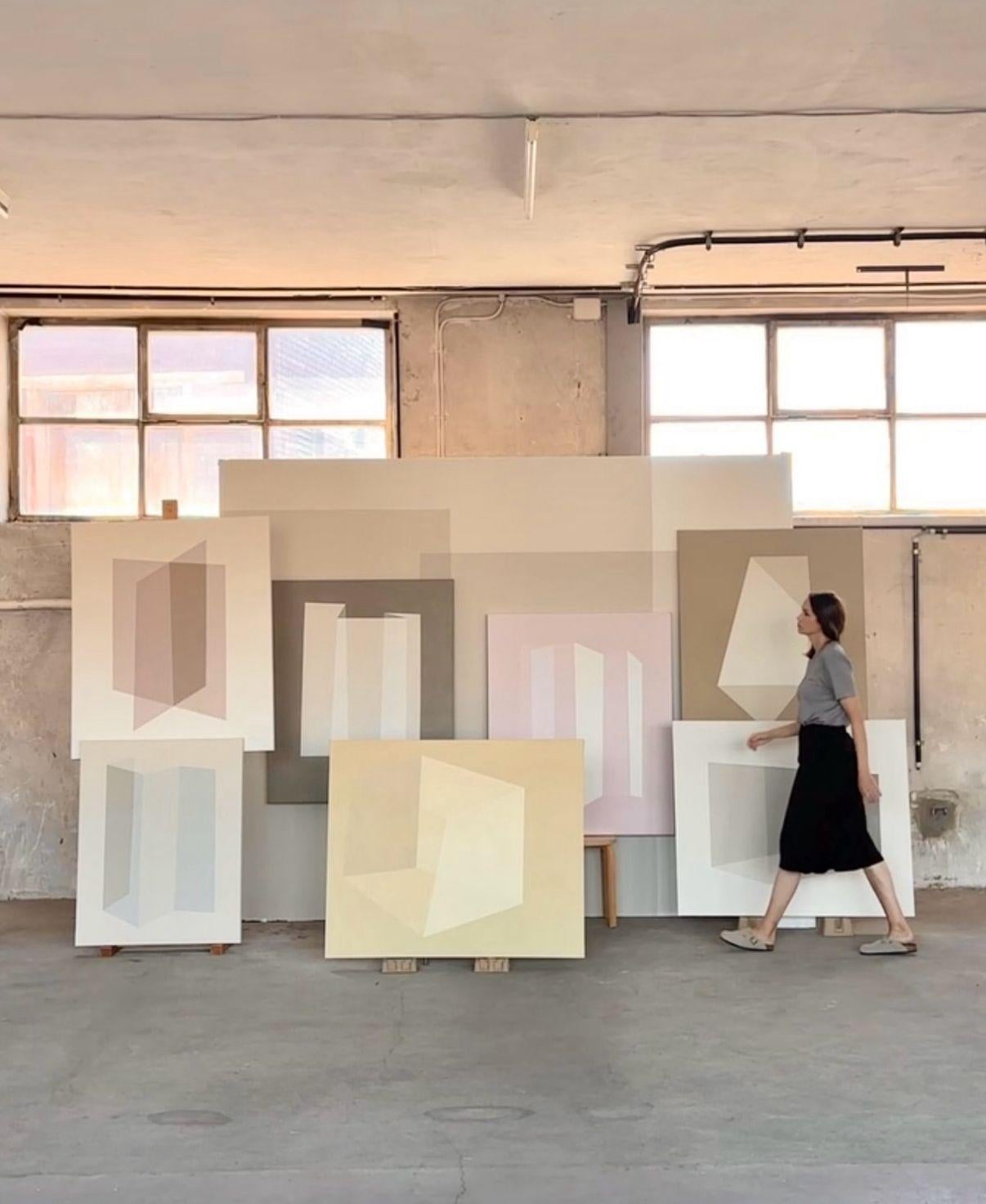 Minimalistisches geometrisches abstraktes Gemälde in rosa Minimal-Tönen von Carolin Kreutzer im Angebot 5