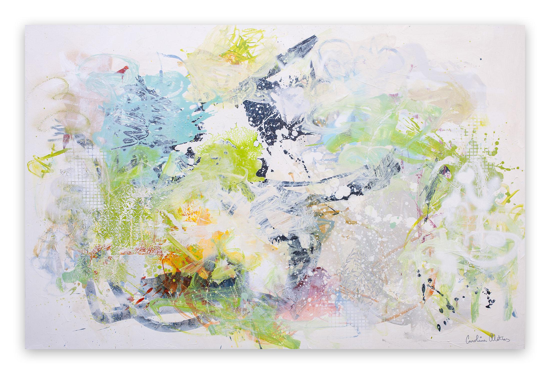 Carolina Alotus Abstract Painting - Tender greens (Abstract painting)
