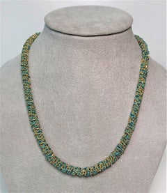 Carolina Bucci Collar o Pulsera Tejido en Oro de 18 Kilates y Color Turquesa