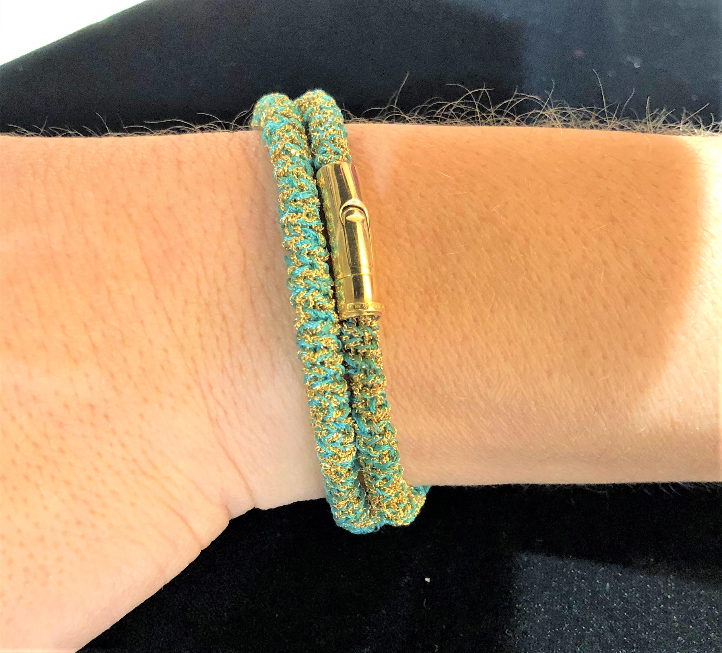 Carolina Bucci 18 Karat Gold and Turquoise Color Woven Necklace or Bracelet In New Condition For Sale In Cincinnati, OH