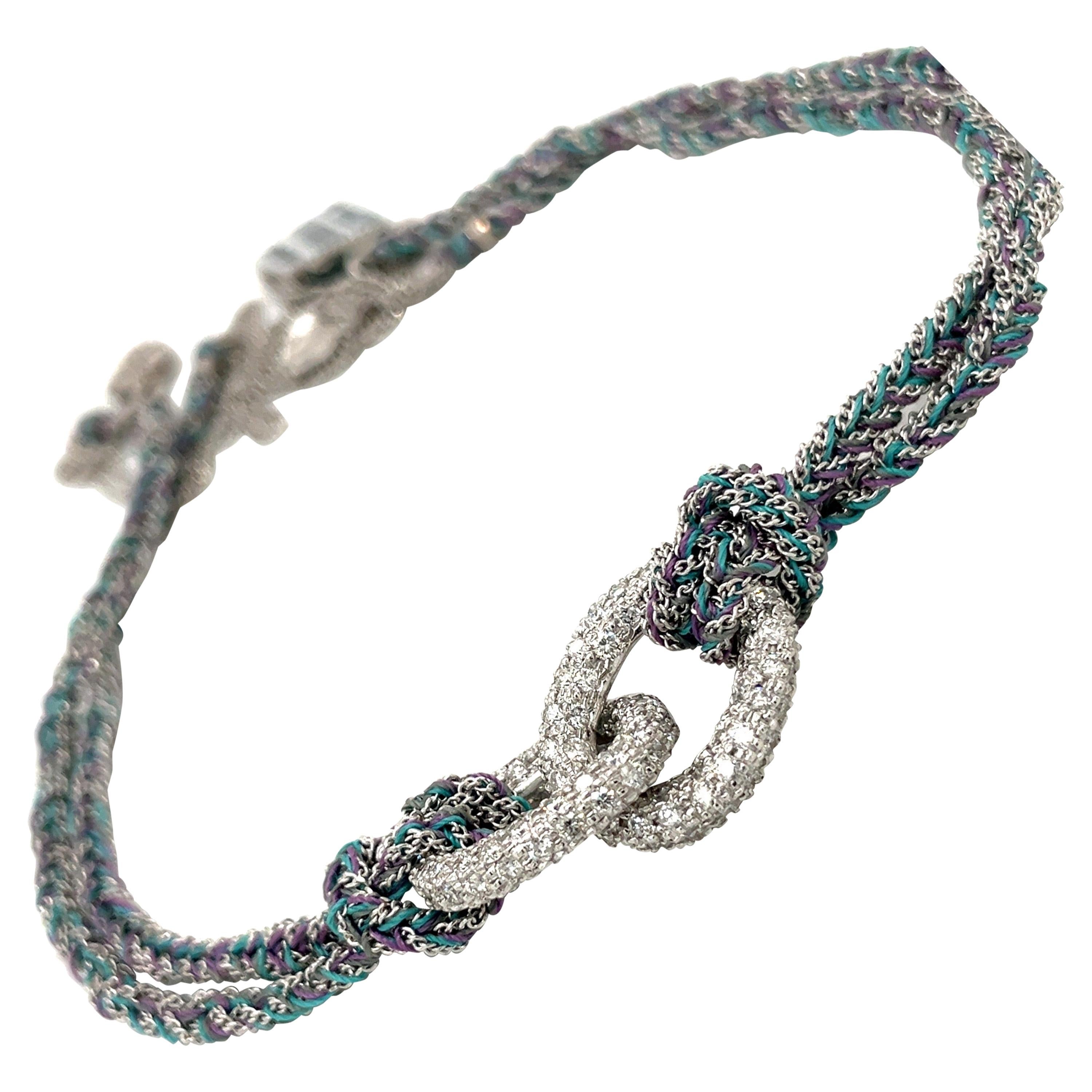 Carolina Bucci 18kt WG Diamond 2.71ct. & Silk Teal/Purple Lucky Bracelet For Sale