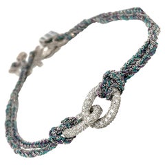 Carolina Bucci 18kt WG Diamant 2,71ct. & Seide Teal/Purple Lucky Armband