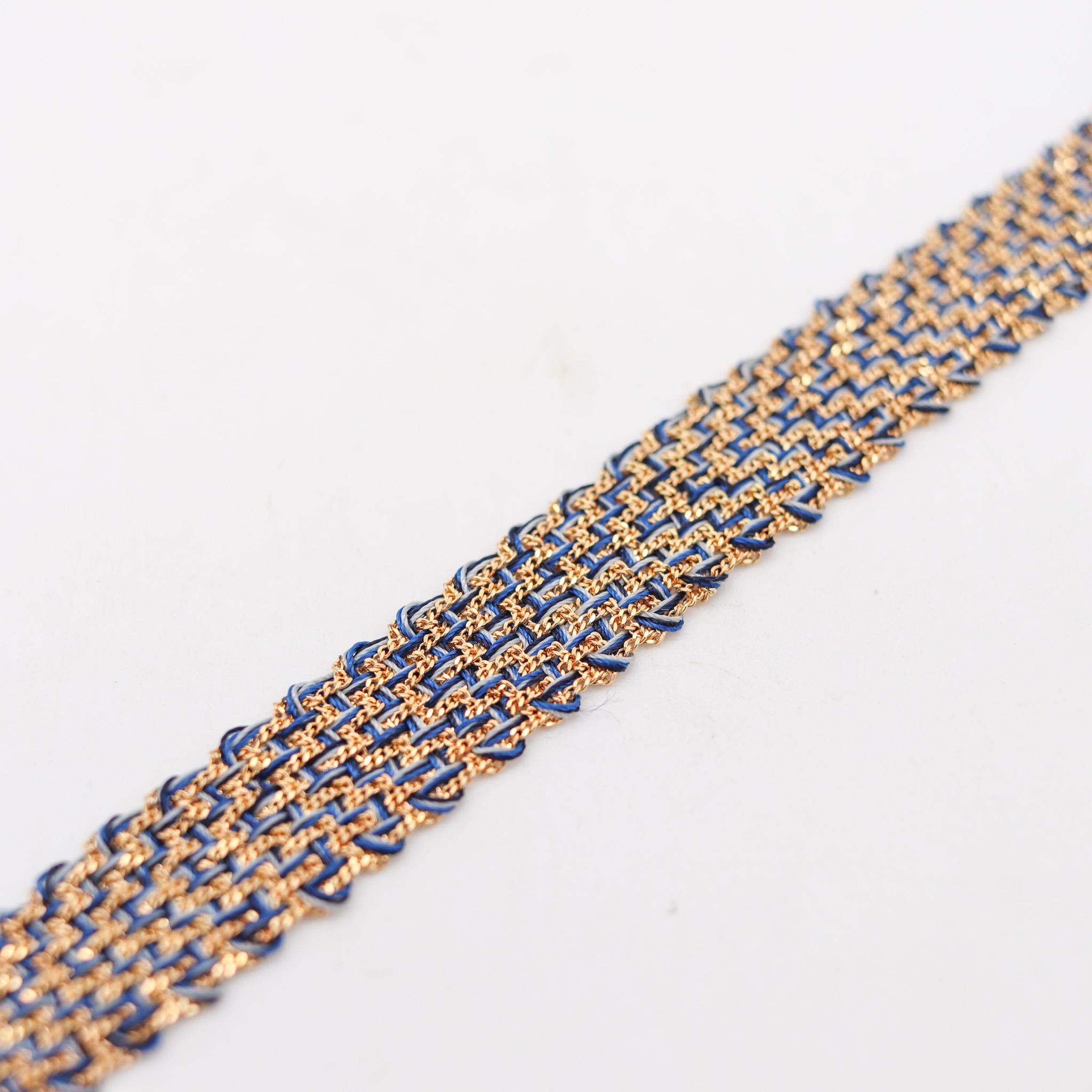 Carolina Bucci Blue Woven Thread Wrap Bracelet in 18 Karat Yellow Gold In Excellent Condition In Miami, FL