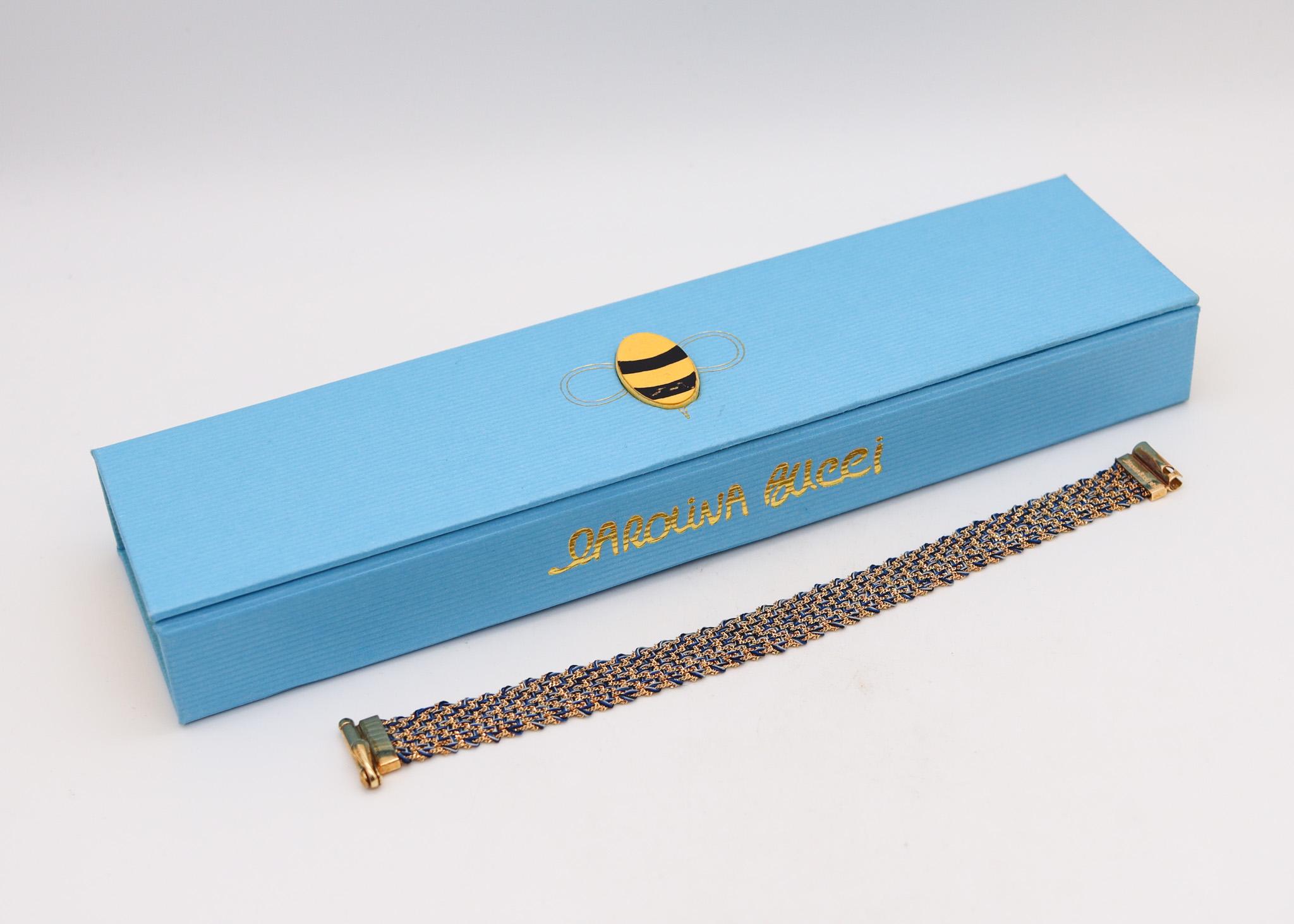 Women's or Men's Carolina Bucci Blue Woven Thread Wrap Bracelet in 18 Karat Yellow Gold