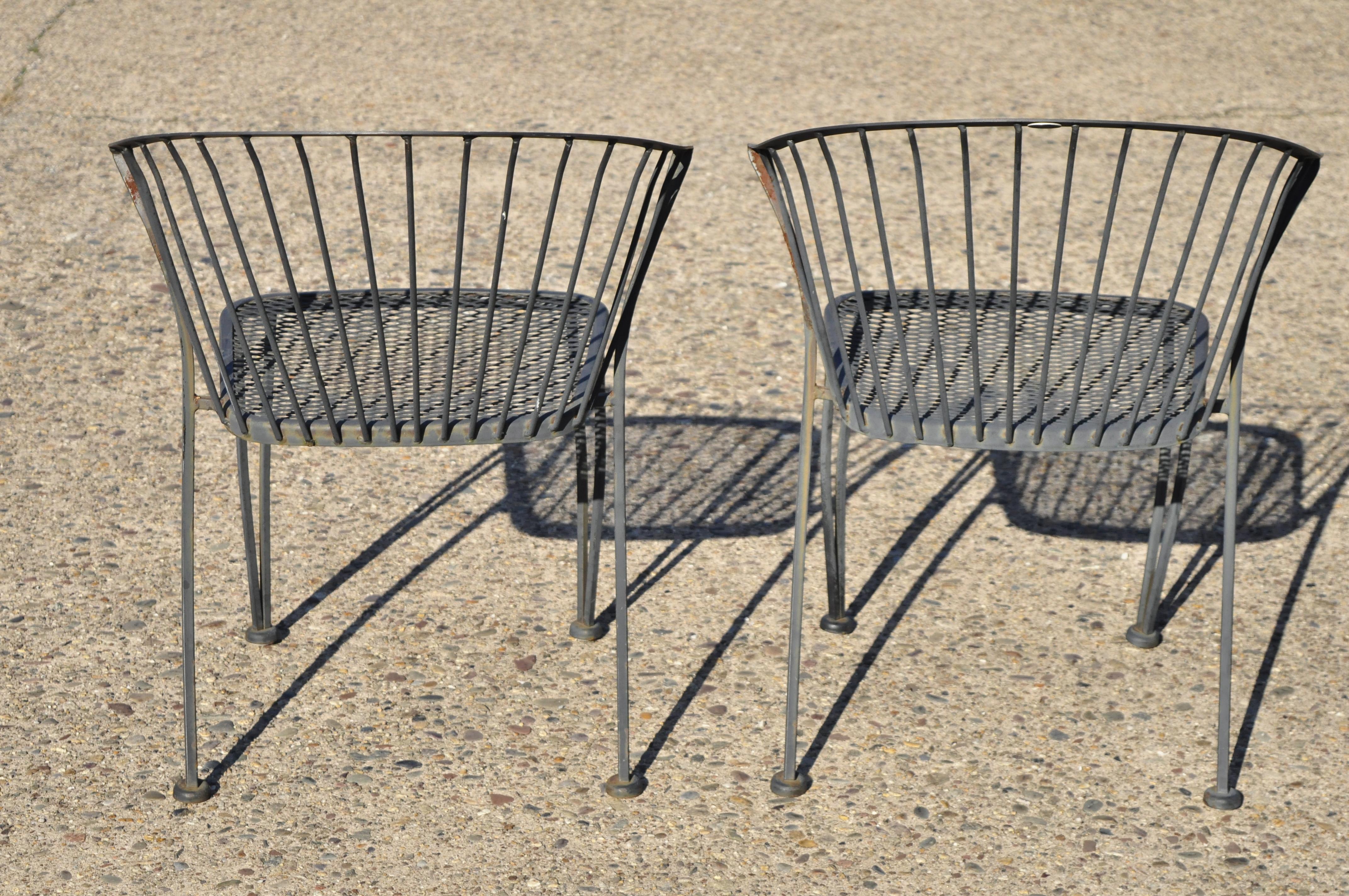 Carolina Forge Wrought Iron Barrel Back Midcentury Patio Dining Chair, Set of 4 In Good Condition In Philadelphia, PA